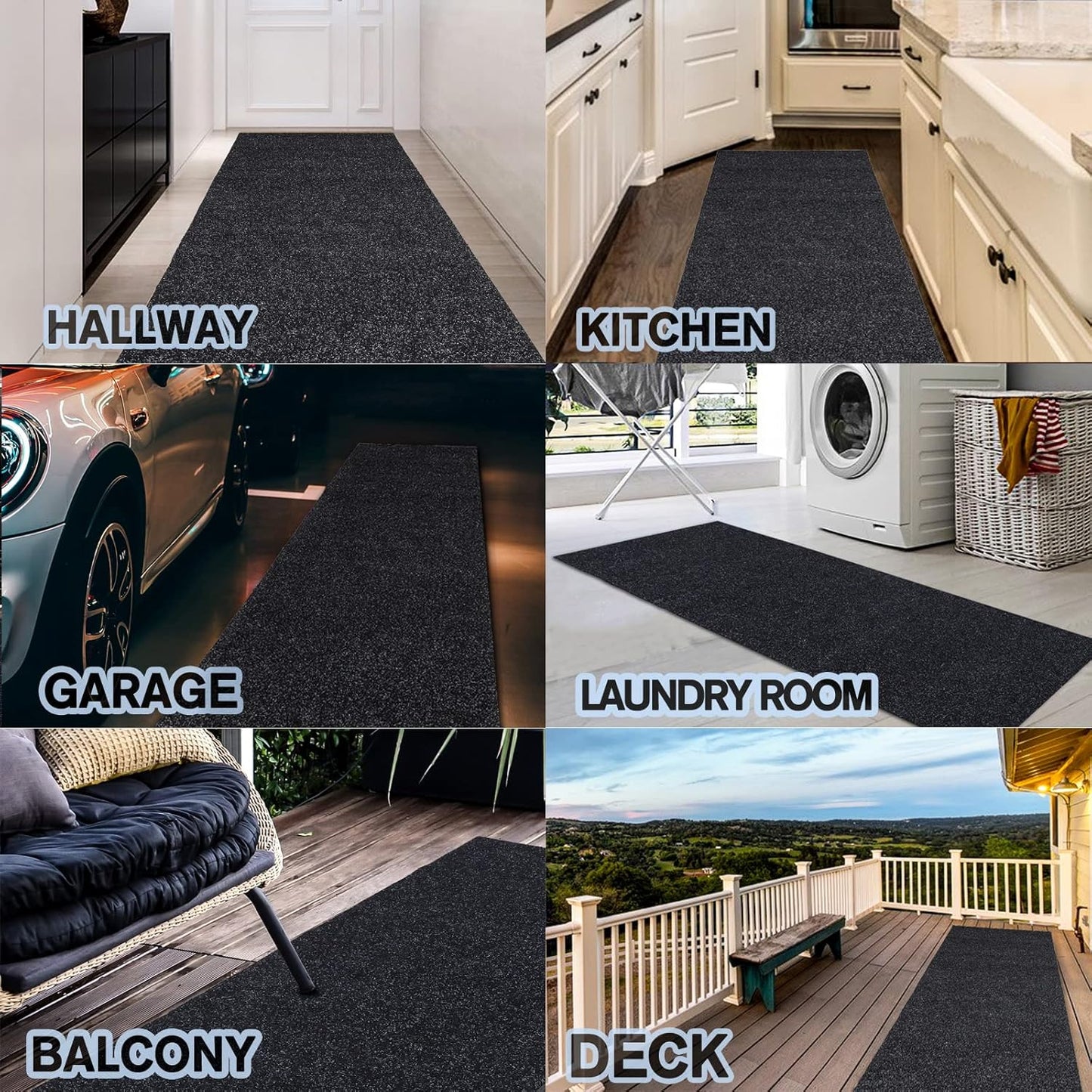 Custom Size Backed Non-Slip Area Rugs Runner, Easy Clean, Waterproof Runner Rugs for Hallway Entryway, Kitchen, Laundry, 4FT x 56FT, Black
