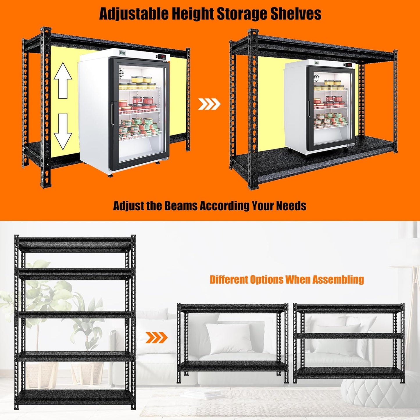 48" W Garage Shelving Heavy Duty,3000LBS Loads Adjustable Garage Storage Shelves, 5-Tier Metal Shelving Units and Storage Racks Heavy Duty, 48”W x 24”D x 78”H,Silver