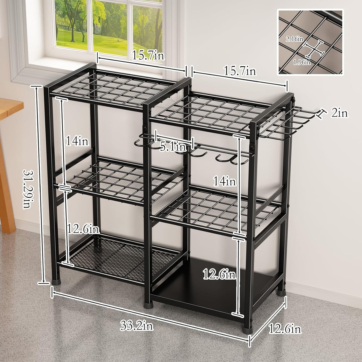 Garden Tool Organizer Storage Metal Yard Tool Organizer Heavy Duty Garden Tool Rack Stand with 2 Extra Hooks, Up To 70 Long Handled Shovels/Rakes/Brooms Holder for Garage,Shed,Outdoor(Black)