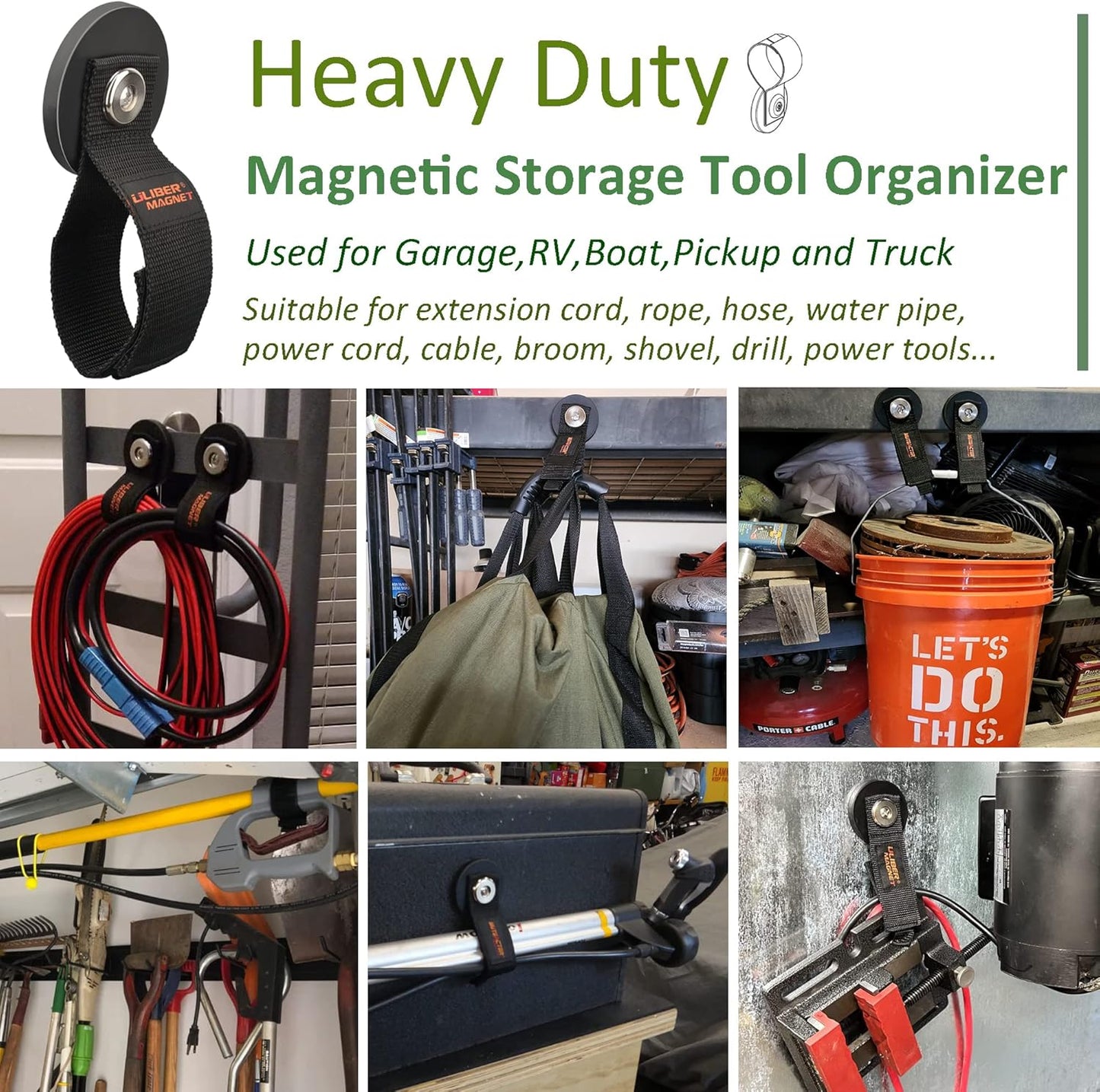 ULIBERMAGNET Strong Magnetic Hooks,Heavy Duty Magnetic Storage Tool Organizer,Extension Cord,Hose, Cable, Rope,Tools,Pick-up,RV and Workshop(2 Pack/3.46INCH)