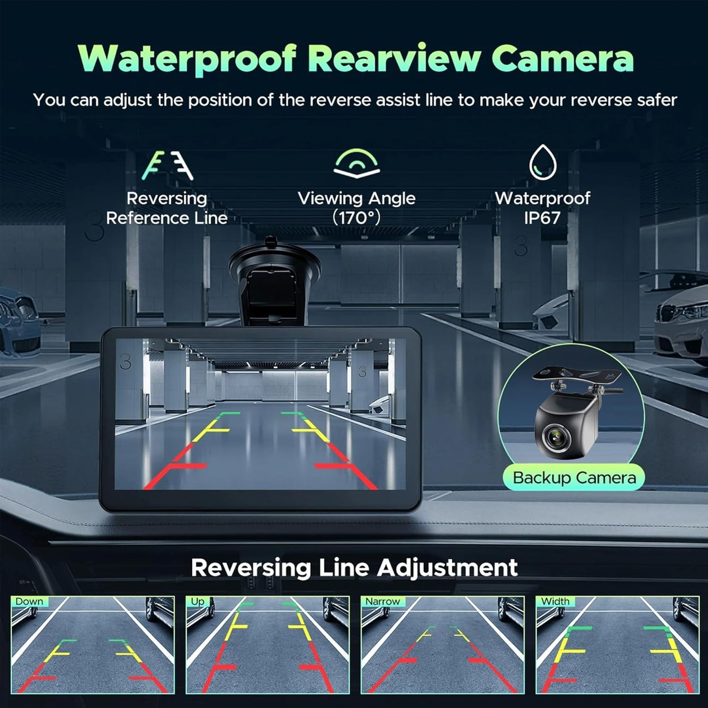 Portable Wireless CarPlay and Android Auto Screen for Car, 7" HD Touch Screen Car Stereo with Mirror Link, Bluetooth 5.0, Backup Camera, AUX,FM Transmitter for All Vehicle (with Camera)