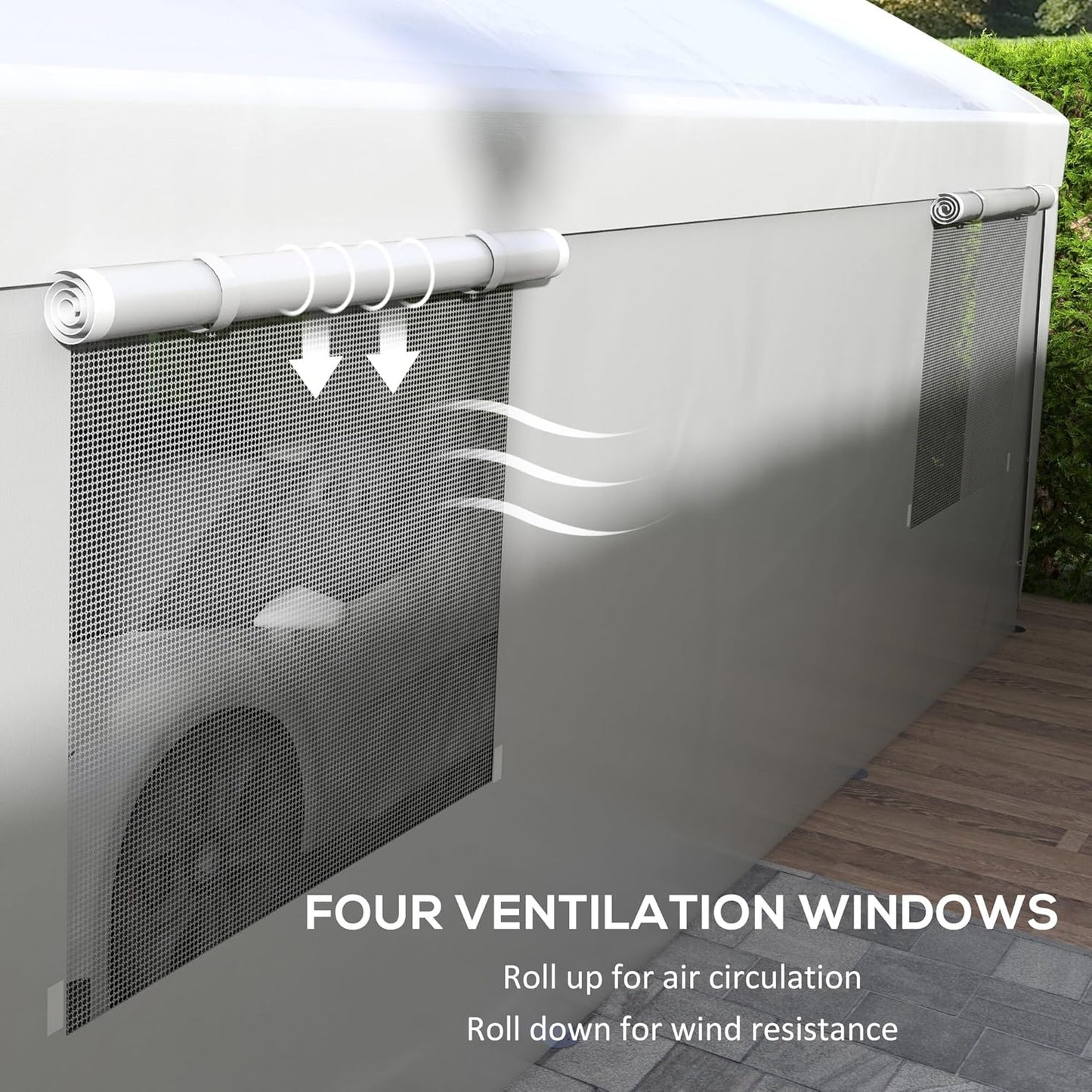Outsunny Carport 10' x 20' Portable Garage, Heavy Duty Car Port Canopy with 2 Roll-up Doors & 4 Ventilated Windows for Car, Truck, Boat, Garden Tools, White