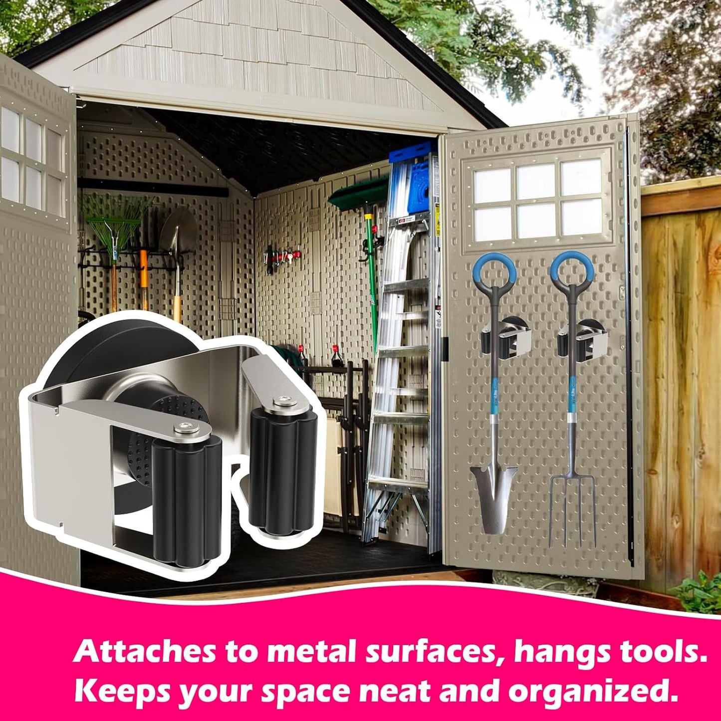 4 Pack Magnetic Mop Broom Holder, Heavy Duty Magnetic Mop Hanger for Refrigerators, Magnetic Mount Mop Broom Holder for Laundry Room Garage Kitchen Workshops Metal Shed