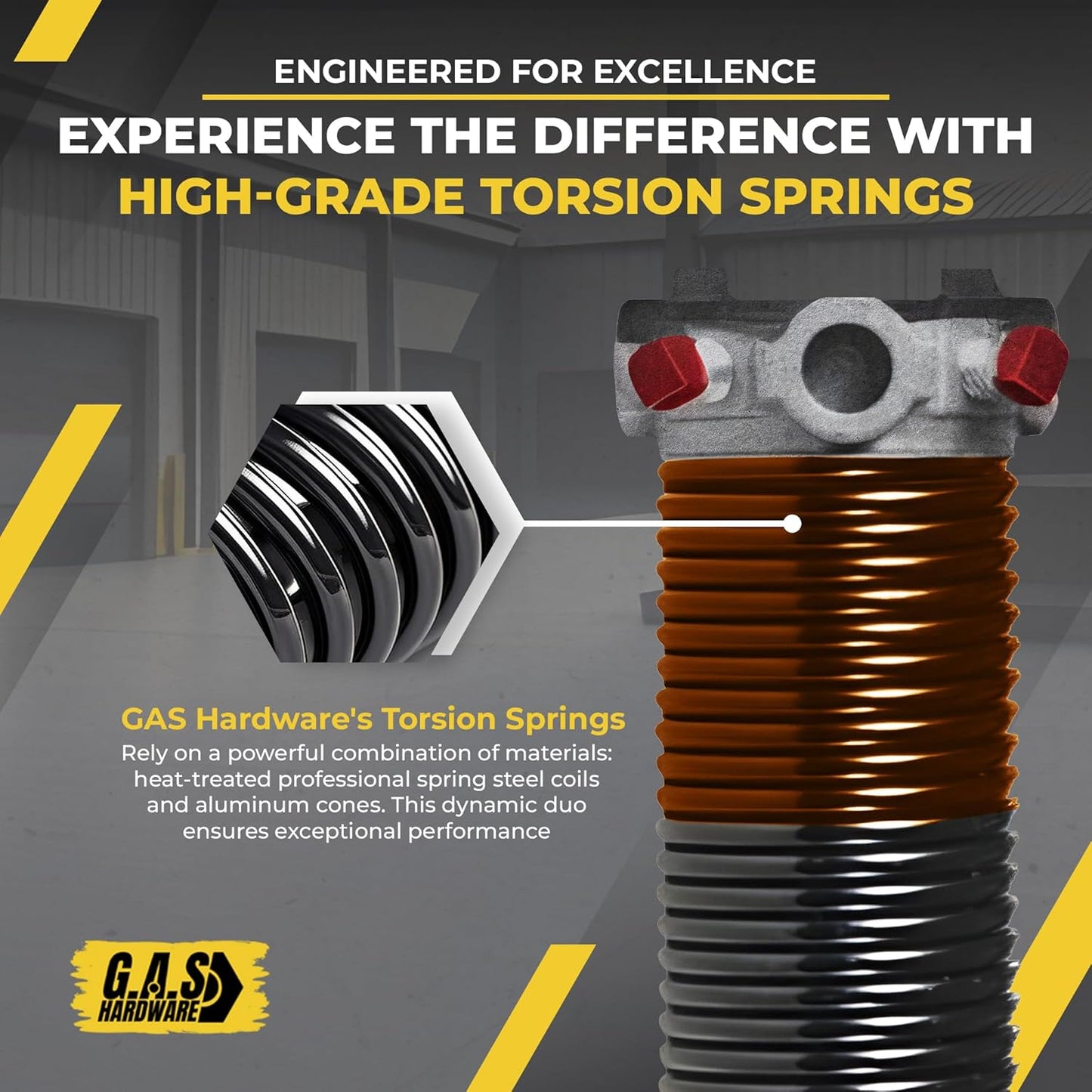 Garage Door Torsion Spring 273x2x36 Torsion Springs for Left Side of Garage Door with 1" Steel Bearing, Gloves, and Winding Bars Precision E-Coating 5-Year Warranty Minimum 30,000 Cycles (Red Cone)