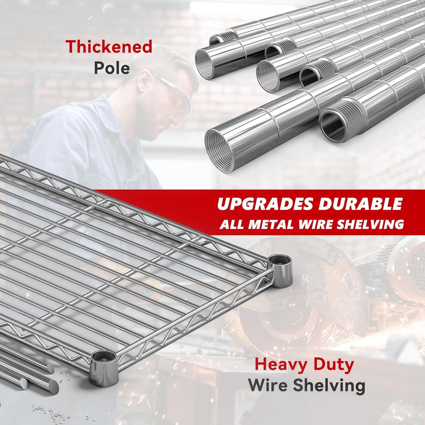 REIBII 58" W 5 Tier Heavy Duty Wire Shelving Unit with Adjustable Shelves - 1400LB Metal, Chrome - 58" W x 59" H x 13.8" D - Garage, Pantry, Kitchen