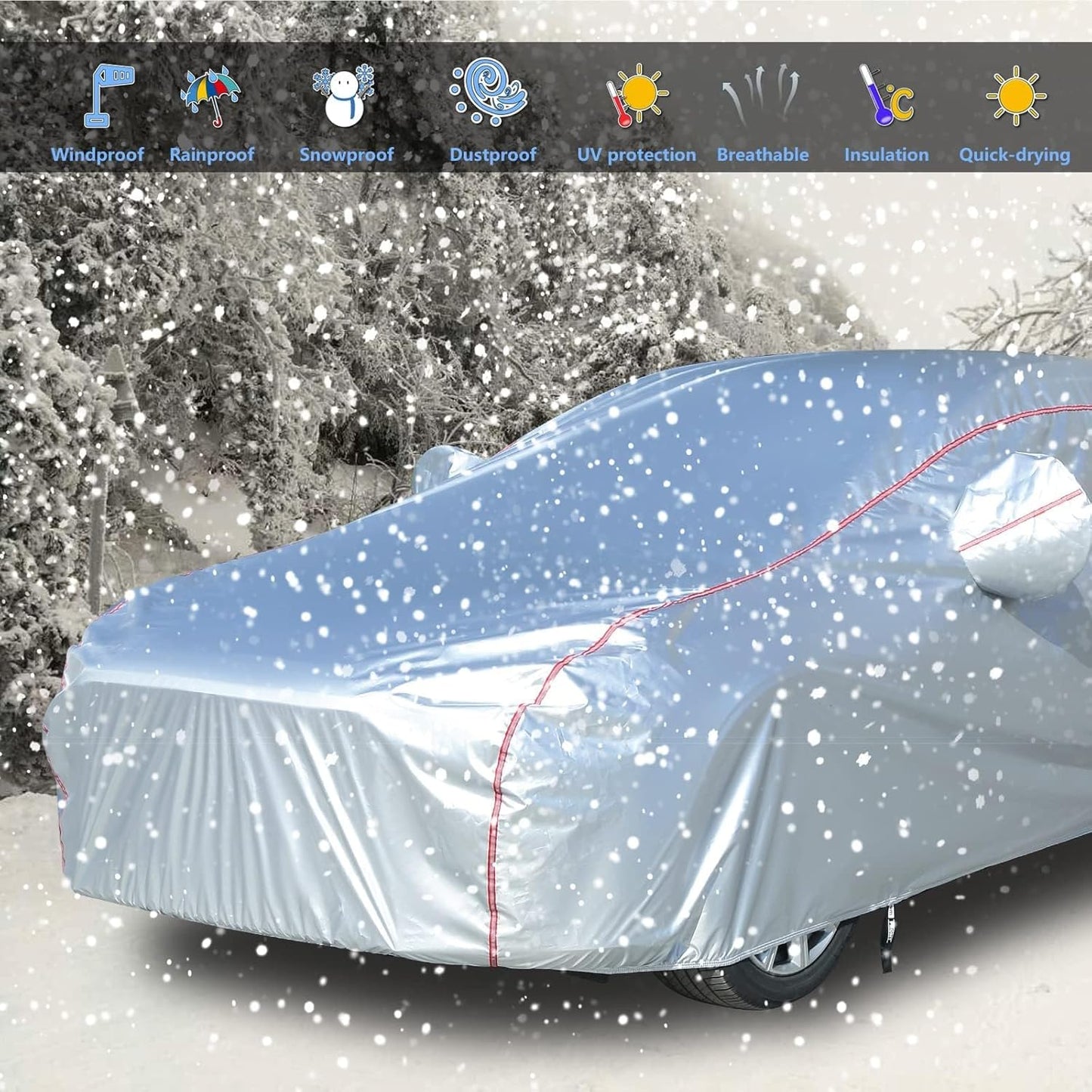 Tecoom Car Cover Waterproof All Weather Fit For Tesla Model 3 Toyota Corolla 2000-2023 Honda Civic 1991-2023, Kia Stinger/Forte, Subaru Legacy, Audi A3/A4/A5 etc, Car Cover Sedan With Lock/Door Zipper