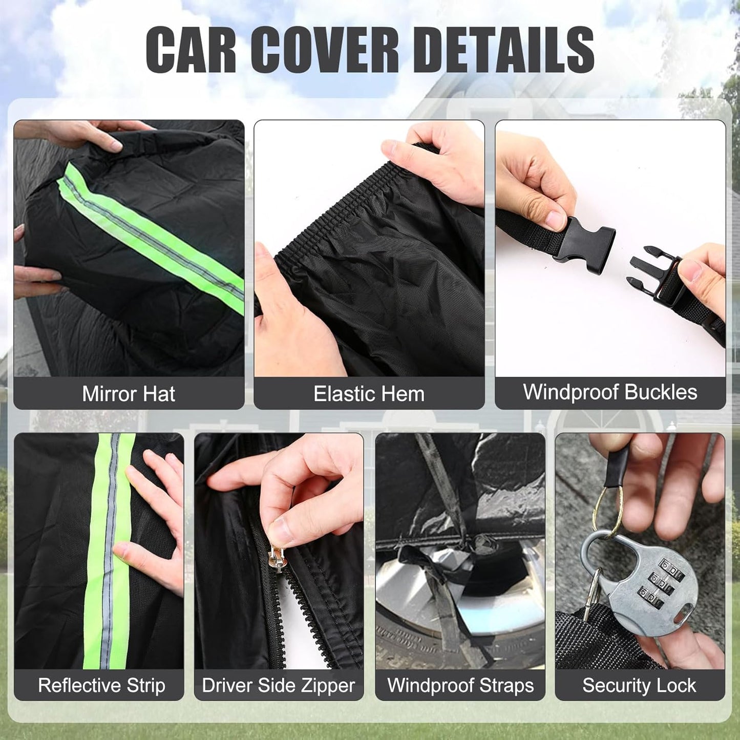 Waterproof Car Cover Compatible with Toyota Avalon 2005-2025, Black 210T Inside Cotton Cover with Door Zippers for Snow Rain Dust Outdoor Protection