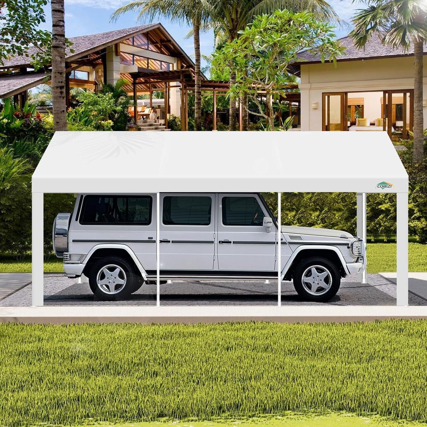 COBIZI Carport 10x20ft Heavy Duty Portable Garage, 2.0 Powder Coated Frame(Better Than Galvanized), Waterproof Shelter with Built-in Sandbags, for Car/Boat/SUV, White