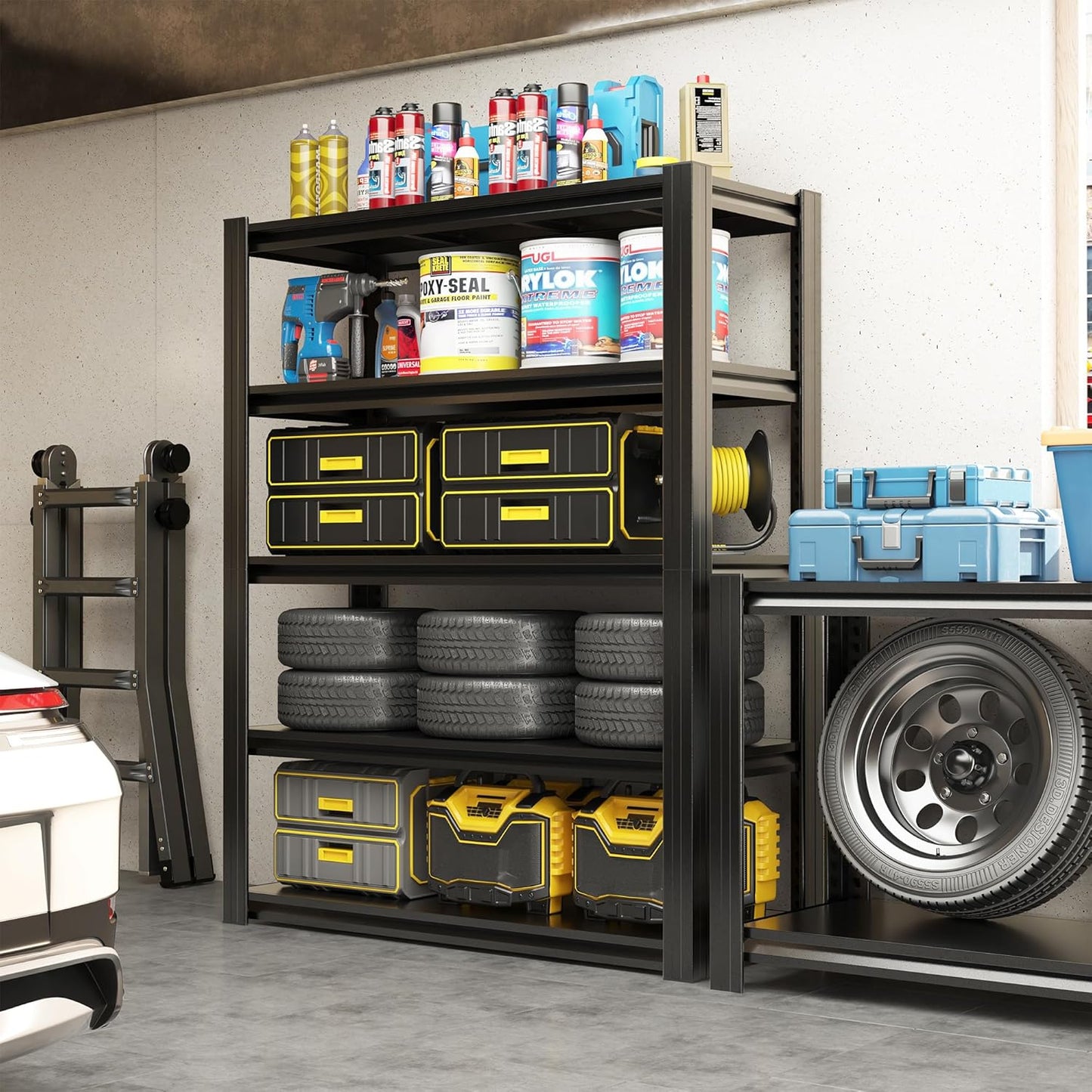 72" H Shelving Unit 5 Tiers Heavy Duty Garage Shelving 3000LBS Storage Racks Adjustable Metal Shelves Industrial Utility Rack for Garage, Workshop, Basement, Home Office 72" H*47.2W*23.6D