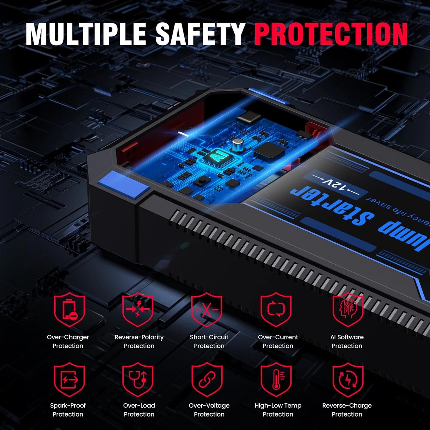 Car Jump Starter 6000A Car Battery Jump Starter Portable,12V Battery Jumper Starter Portable(10.0L Gas/8.0L Diesel),LCD Display Jump Box Jump Starter Battery Pack with Jumper Cable & Flashlight-Blue