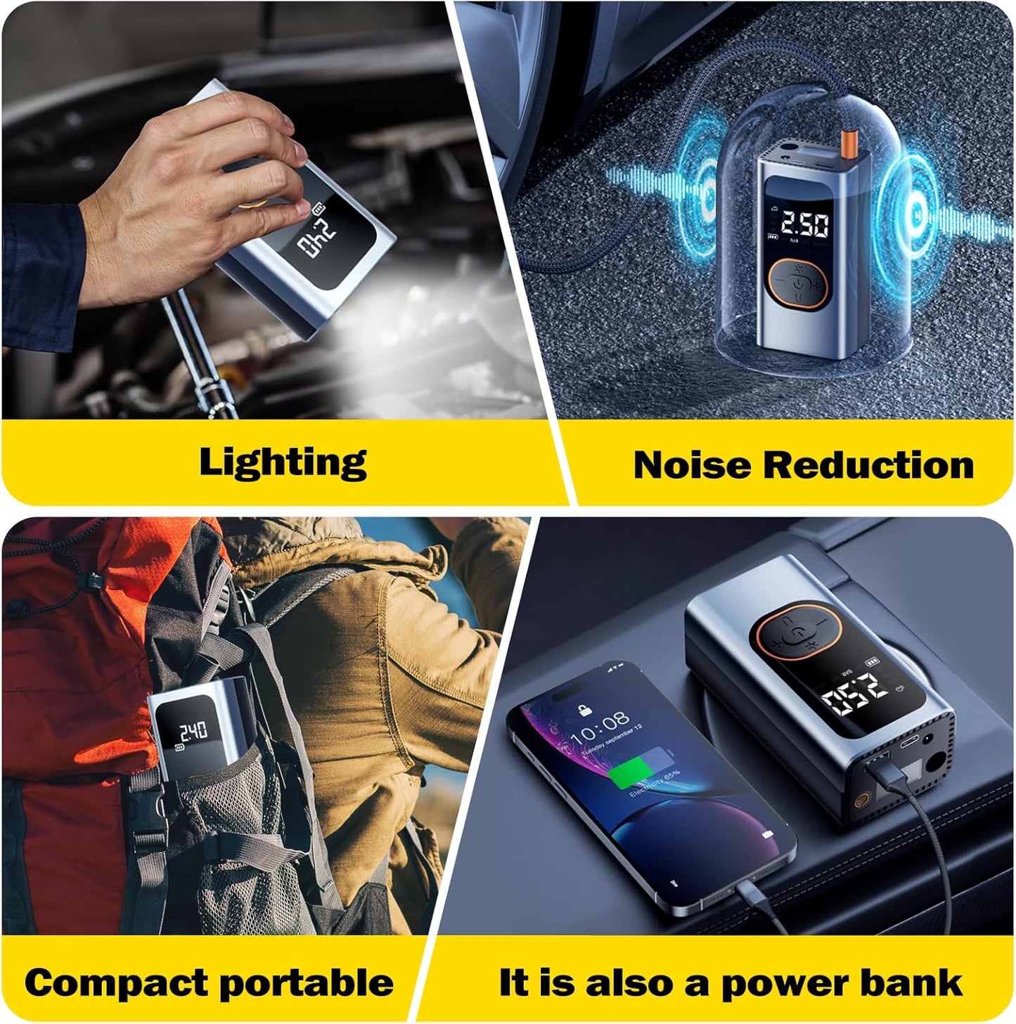 X9 Pro Portable Tire Inflator 1Min2X Faster 150PSI Air Compressor,25000mAh Portable Air Pump for Car Tires,Inflation Air Compressor with Digital Pressure for Car,Electric Bikes,Motorcycle,Ball