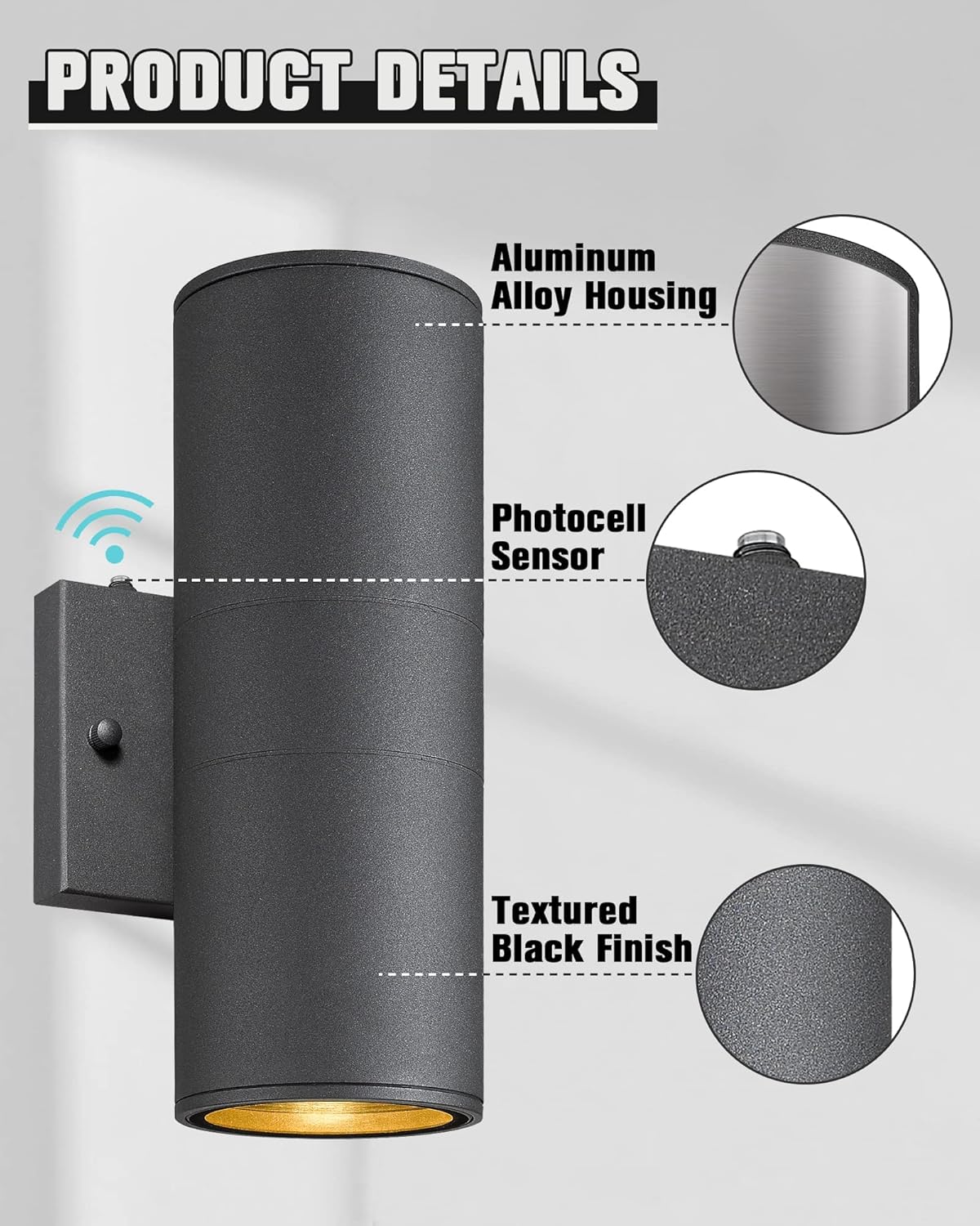 Ken & Ricky Dusk to Dawn Outdoor Lighting,Outdoor Wall Sconce Lights, Black Exterior Lighting Fixtures,Cylinder Outdoor Light Fixtures for House Garage Front Door Patio Entryway 2 Pack