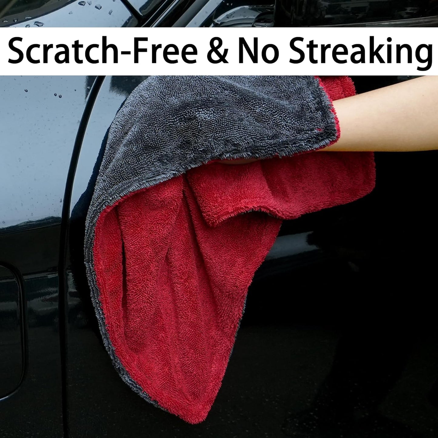 LIVOS Car Drying Towel, Premium Microfiber Towels for Cars, 1000GSM, Edgeless Twisted Loop Design, No Streaks, Scratches, or Water Spot, Absorbent Wash Towel, 18" x 24" (Red&Grey)