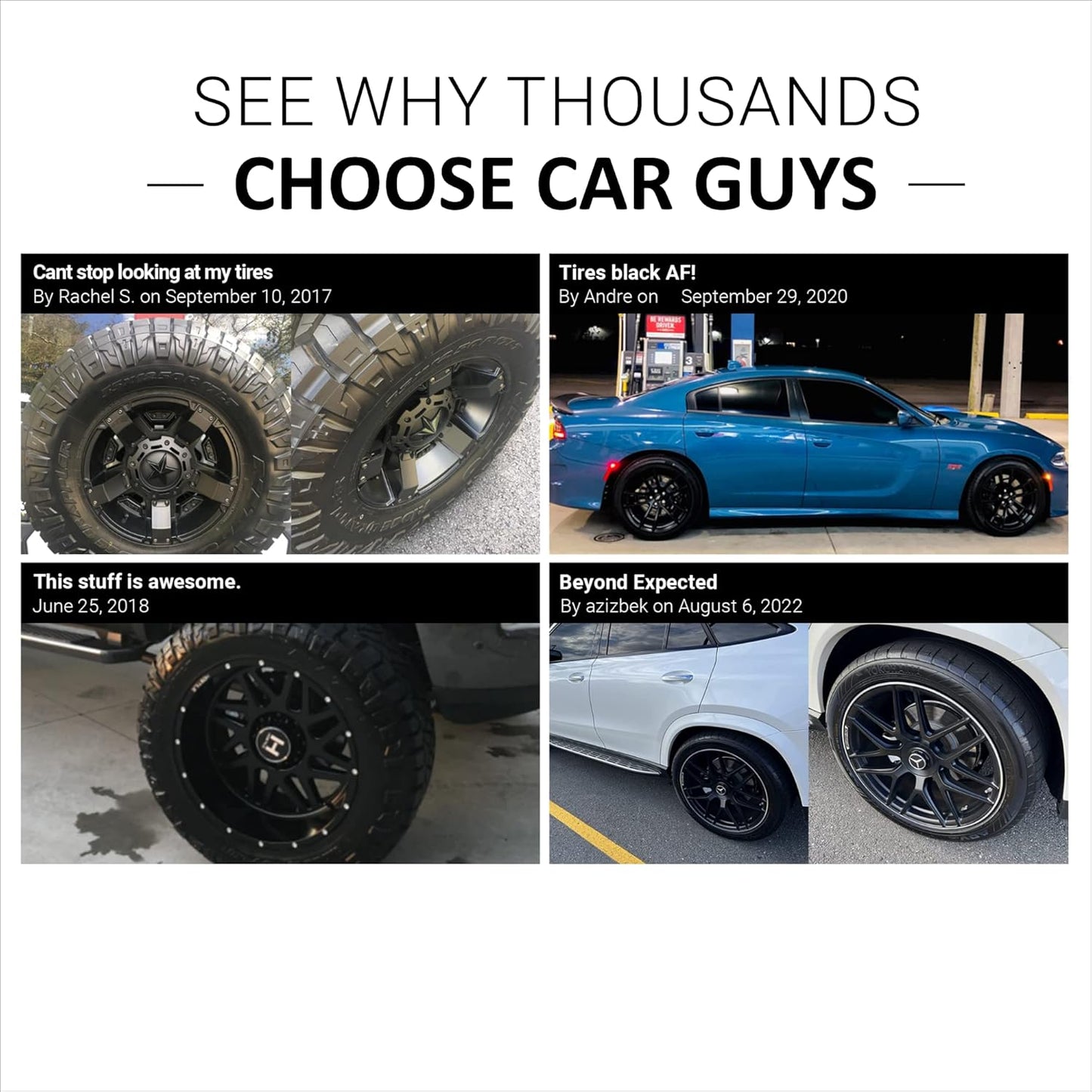 CAR GUYS Tire Shine Spray | The Perfect Shine | Durable and User Friendly Tire Dressing | Long Lasting UV Protection for Black Tires, Wheels, & Rubber | 18 Oz Kit with Applicator Pad