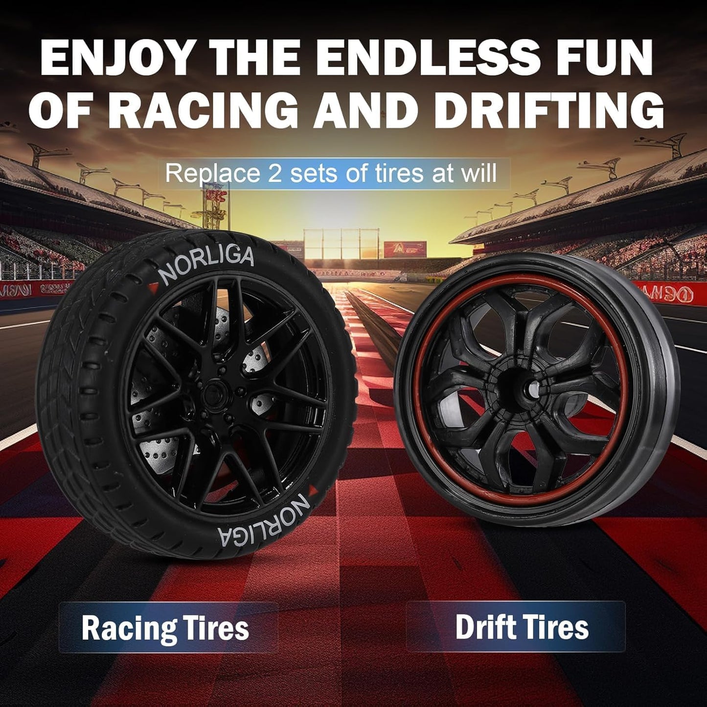 RC Drift Car, 1:14 Scale GTR Model, 4WD 28KM/H High Speed Remote Control Racing, 2.4GHz Electric Sport Drifting Car with LED Lights Speed Adjustment Gifts for 6+ Kids and Adults