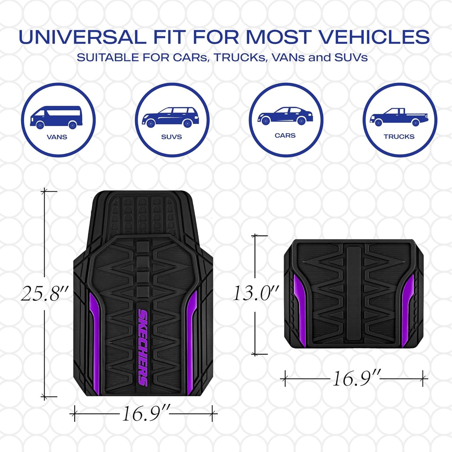 Skechers Car Floor Mats,Heavy Duty Rubber Car Mats Full Set,All Weather Floor Mats,Waterproof TrimTo Fit Universal Floor Liner Car Accessories,Automotive Floor Mats for Cars Trucks SUV,Purple