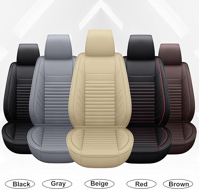 AOOG Leather Car Seat Covers, Leatherette Automotive Seat Cover for Cars SUV Pick-up Truck, Universal Non-Slip Car Seat Cover Waterproof Protectors Interior Accessories, Rear, Beige