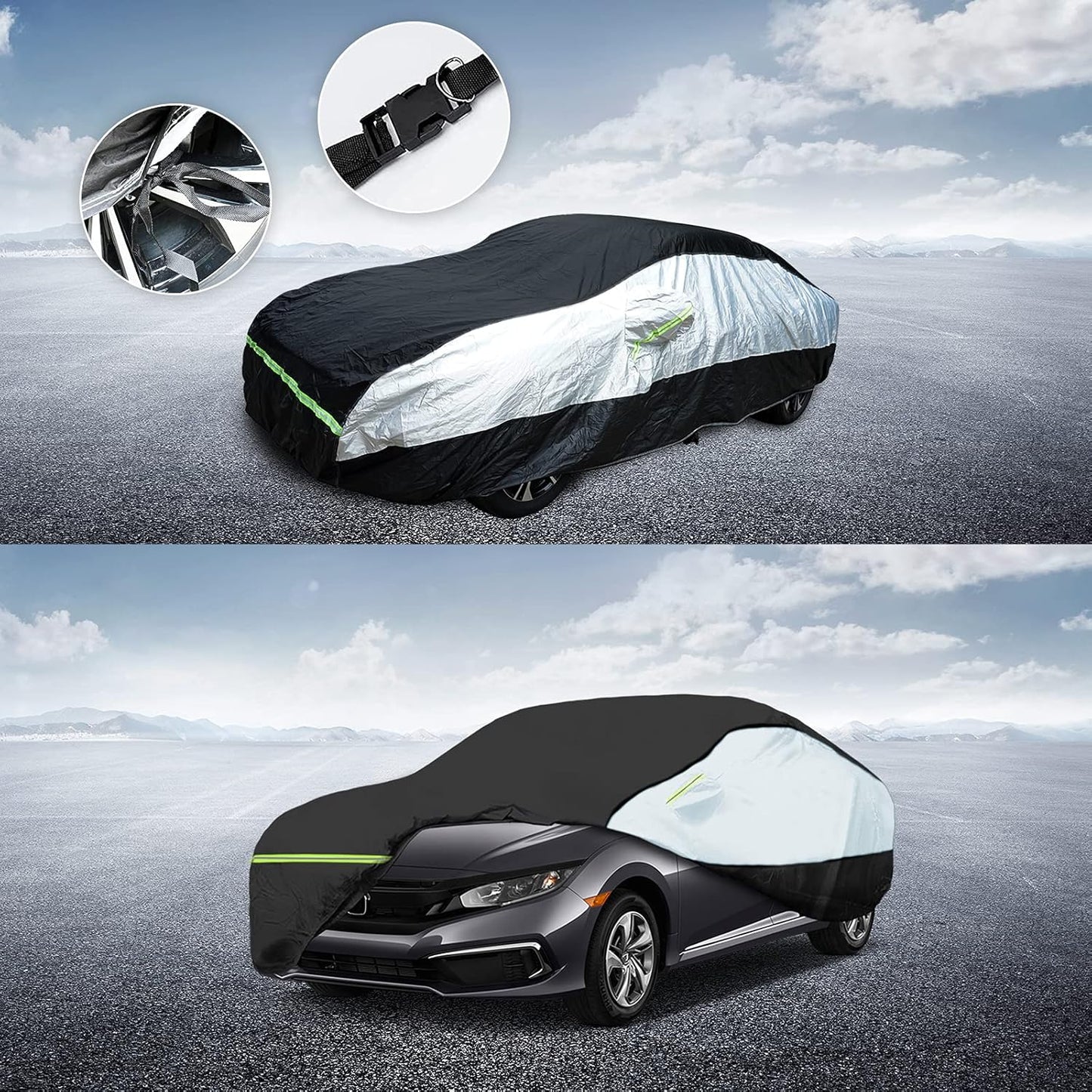 Universal Sedan Car Cover Fit for Toyota Corolla, Honda Civic, Nissan Sentra, Ford Focus, Chevy Cruze,Waterproof All Weather Anti-UV Windproof Snow Protection - Up to 193''(L)