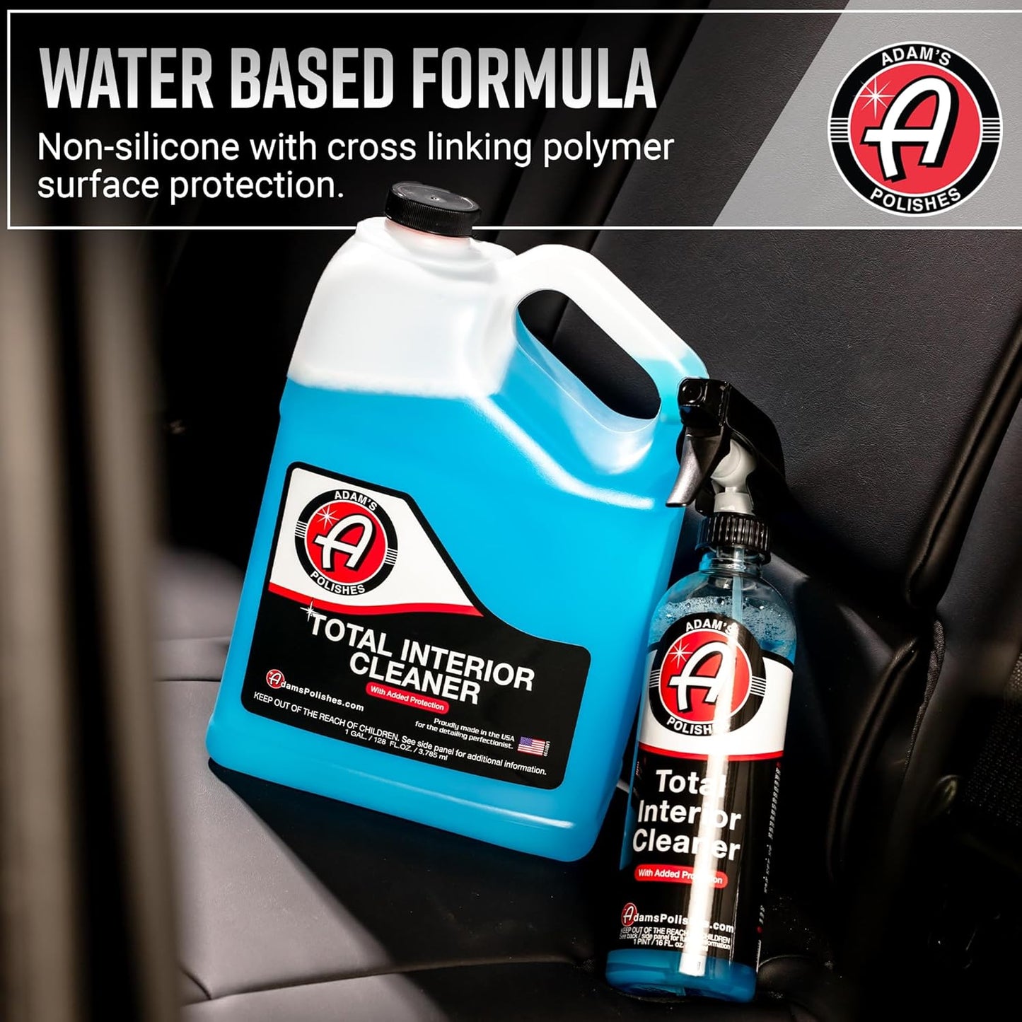 Adam's Polishes Total Interior Cleaner & Protectant, Quick Detailer & SiO2 Protection, Ceramic Infused, Anti-Static, OEM Finish, For Leather, Vinyl, Plastics, Glass & More