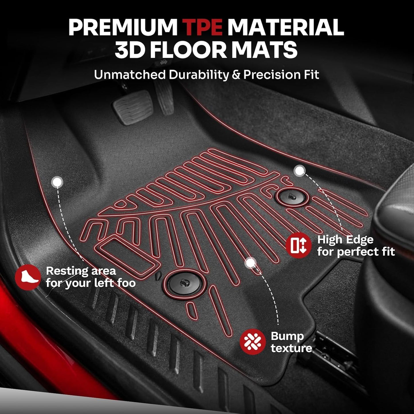 Powerty Floor Mats for 2023-2025 Chevy Colorado/GMC Canyon Accessories, All Weather Car Liners TPE Truck Mats, 1st & 2nd Row Black