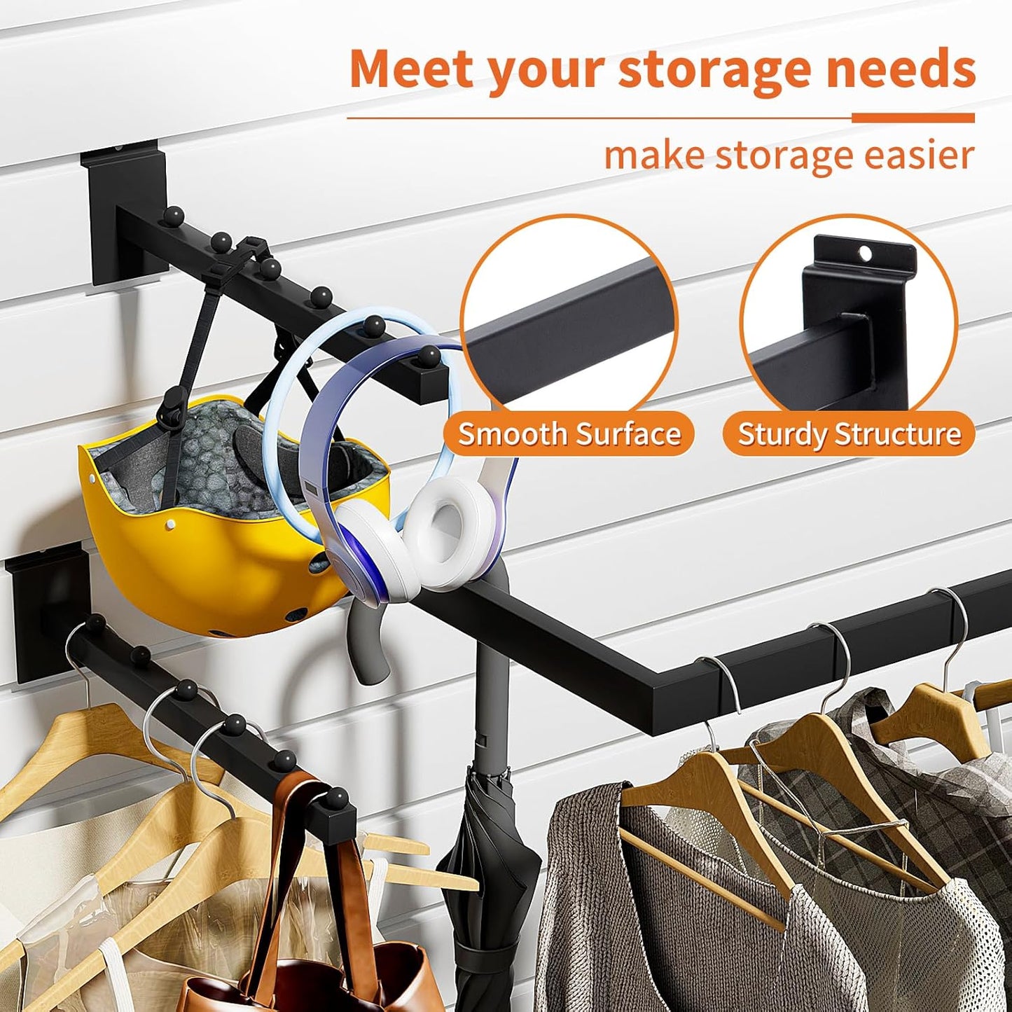 12 Pack Slatwall Accessories Kit with U-Shaped Rectangular Tubing Hangrails and Waterfall Display Hanger, Slatwall Hooks and Hanger for Clothing Retail, Merchandise Display