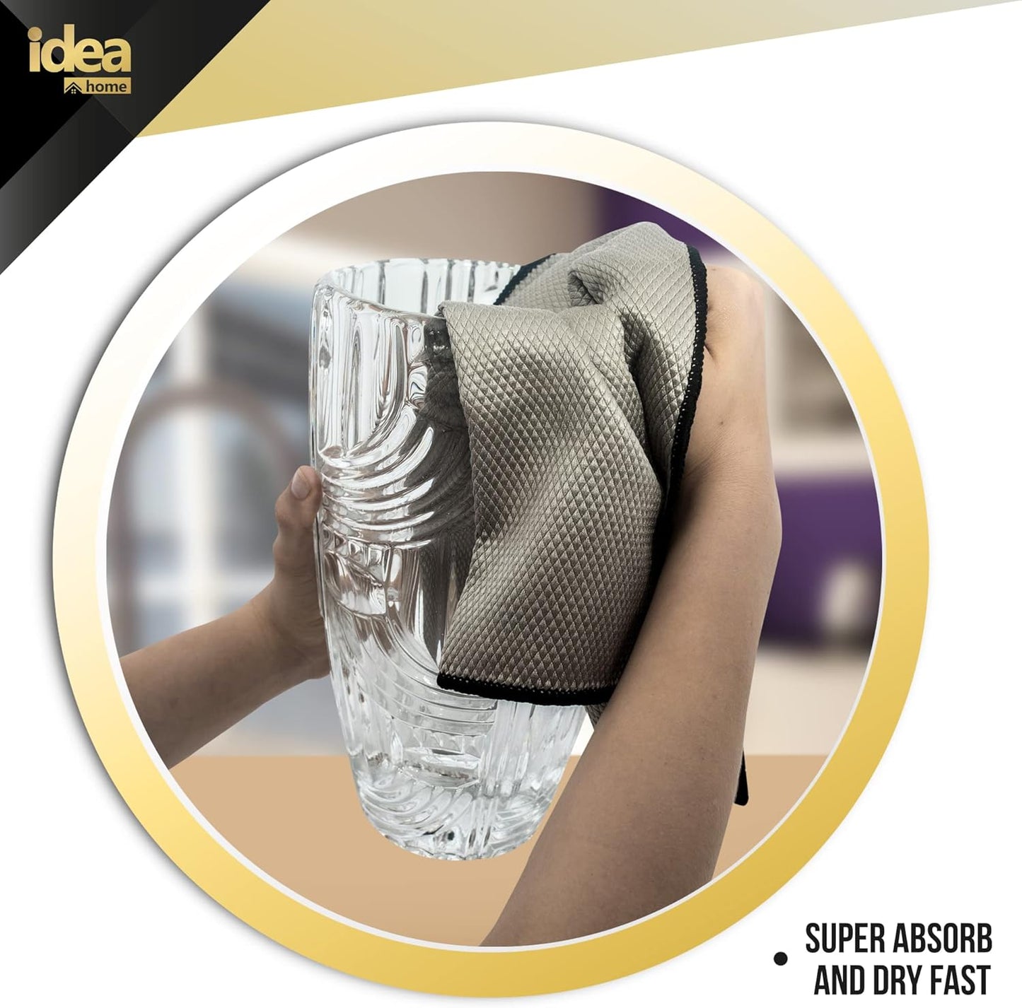 Idea Home Glass Microfiber Cleaning Cloth with Absorbent and Lint Free Material - Large Wine Glass Polishing Cloth - Glassware Cleaning Products - 16x24in Streak Free Microfiber Cloth
