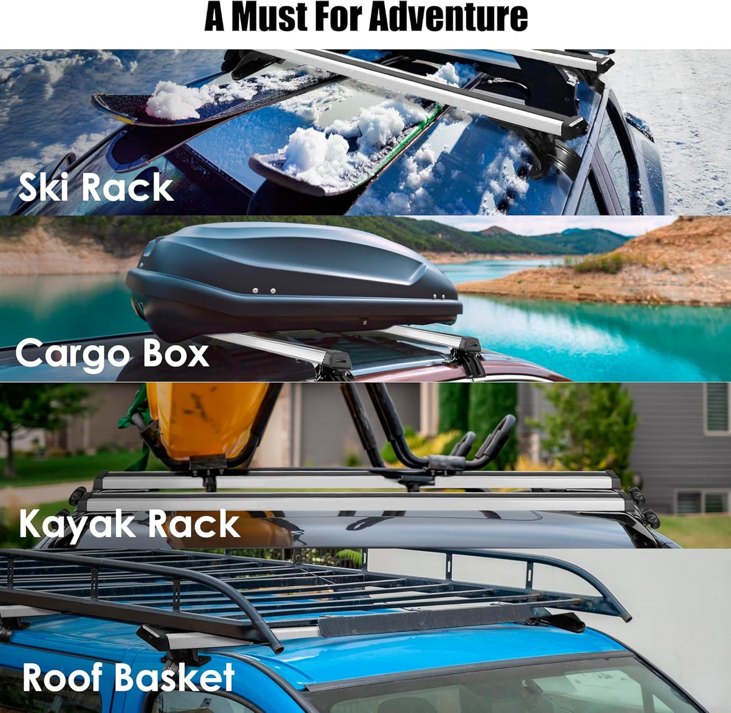 48" Universal Roof Rack Cross Bars, Upgraded Aluminum Lockable Crossbars with Extendable Window Frame & Dual Security Keys. 165lbs Max Load for Bare Roof Cars/Trucks/SUVs