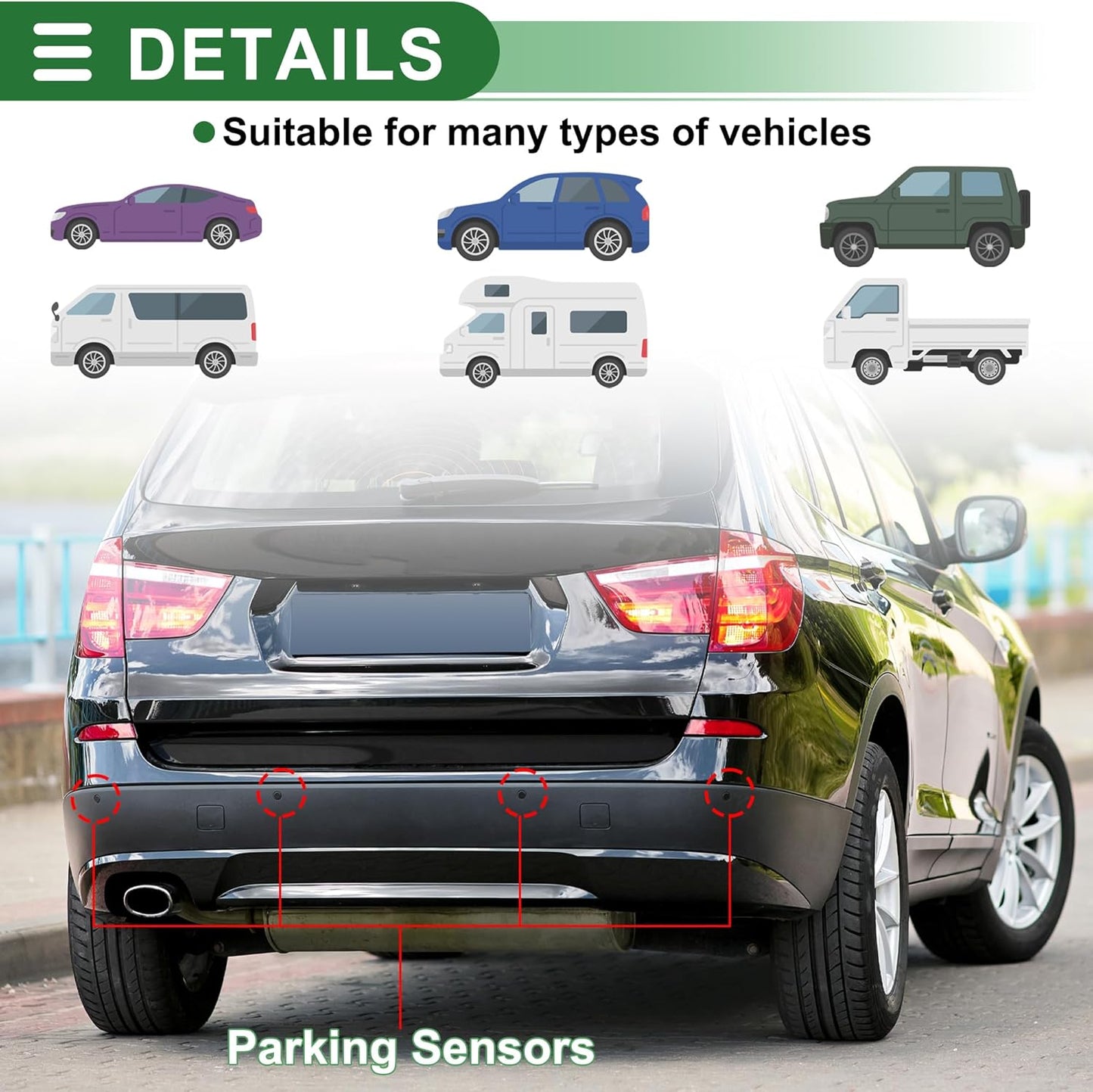 Motoforti Universal Car Auto Vehicle Reverse Backup Radar System Reverse Parking Sensors Alarm Buzzer Reminder Distance Detection Gray 4Parking Sensors
