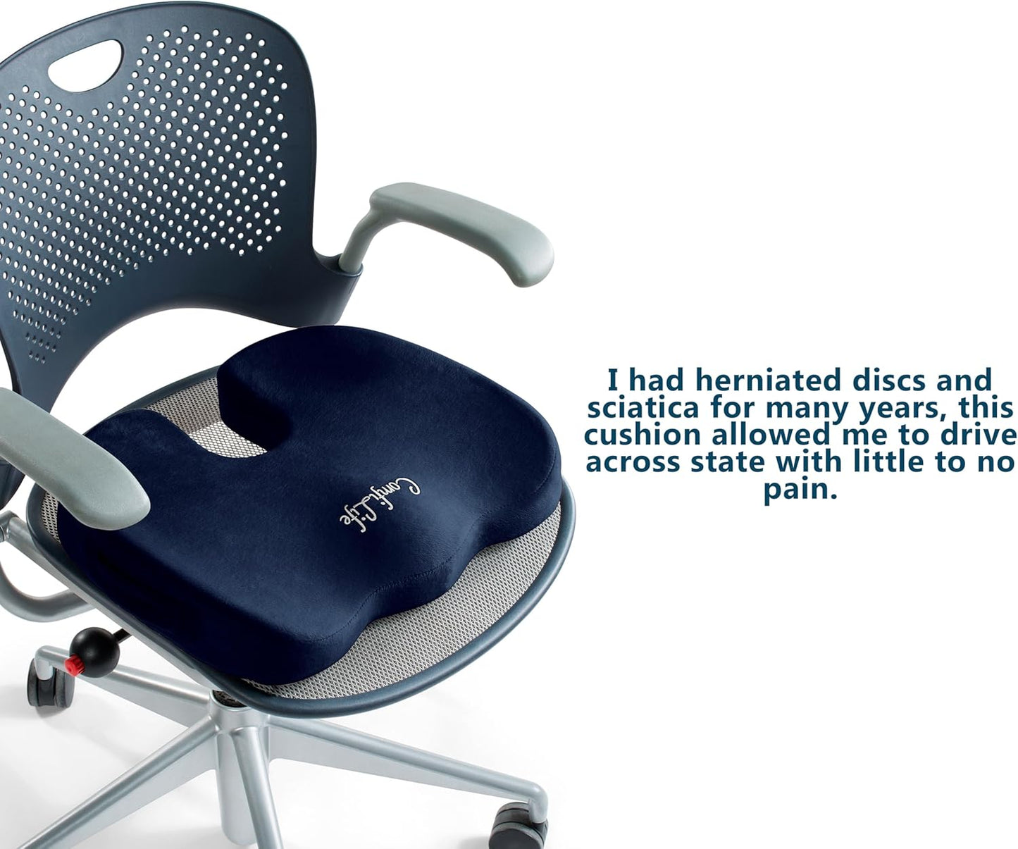 ComfiLife Premium Seat Cushion – 100% Memory Foam Office Chair Cushion, Back Relief (Navy)