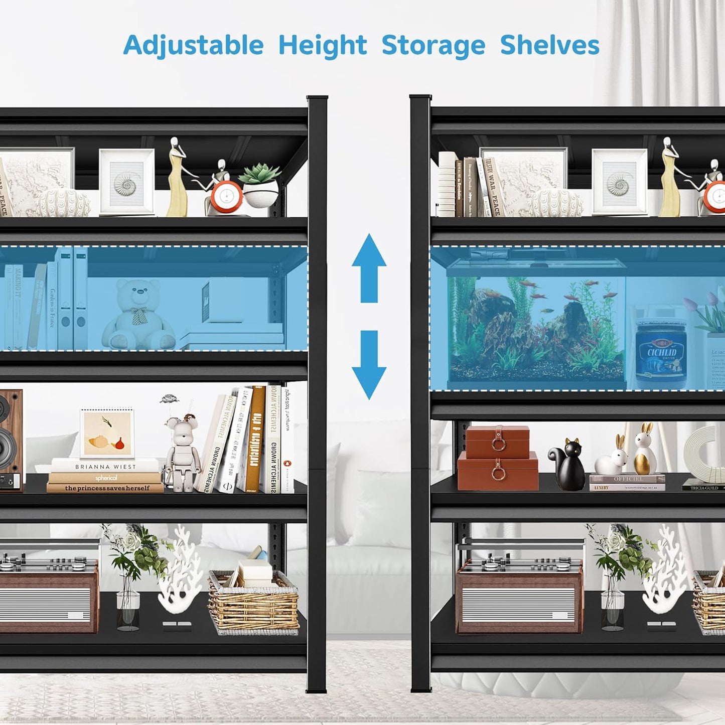 3000LBS Garage Storage Shelves Heavy Duty, 48" W x 24" D x 78" H,5-Tier Garage Shelving Heavy Duty, Industrial Metal Shelving Units for Garage, Basement,Fish Tank,Black