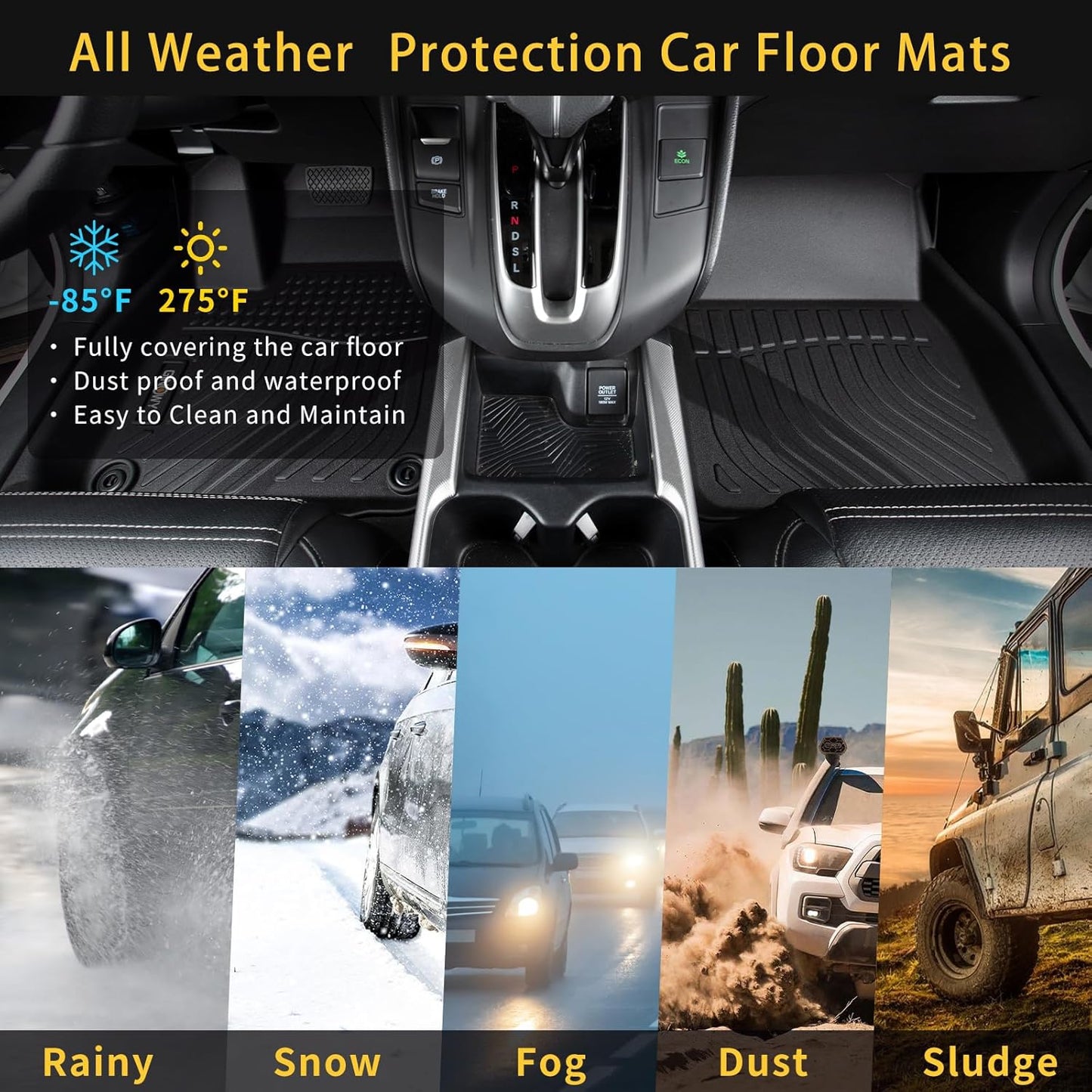 GINOWY-Floor Mats & Cargo Liner for Lincoln Corsair 2020-2024 2025 (Not for Plug-in Hybrid), TPE All Weather Corsair Car Floor Mats, Non-Slip Trunk Mat Corsair Floor Liners Accessories Black