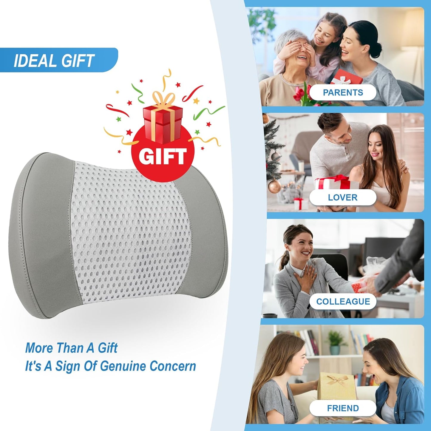 Memory Foam Lumbar Support Cushion Relieves Lower Back Pain for Car, Office Chair, and Wheelchair Use, 4D Mesh Cover, Gray