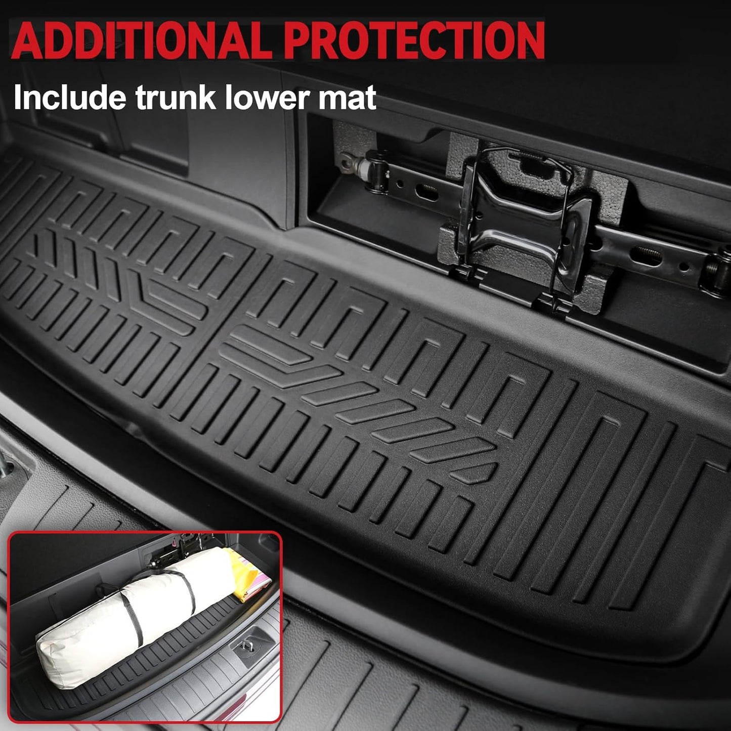GALVAGNIATE Floor Mats for 2020-2024 2025 Hyundai Palisade 7-seat/8-seat Trunk Mat with Backrest Mat, All Weather TPE Cargo Liner Lower Cargo Mat for Palisade Accessories