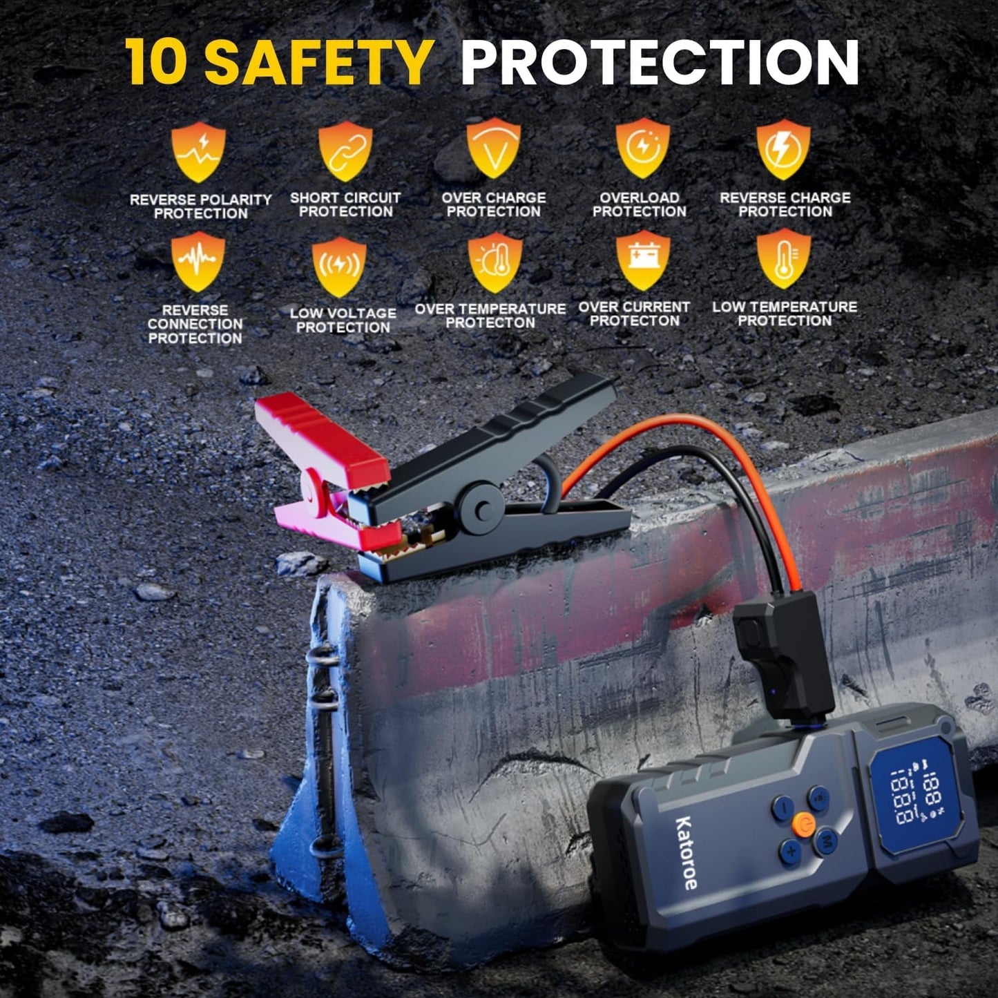 Jump Starter with Air Compressor, 4000A Jump Starter Battery Pack with 150PSI Tire Inflator, Portable Air Compressor, 12V Jump Starter for 9.0L Gas 7.0L Diesel Engines, Jumper Cables, Flashlight