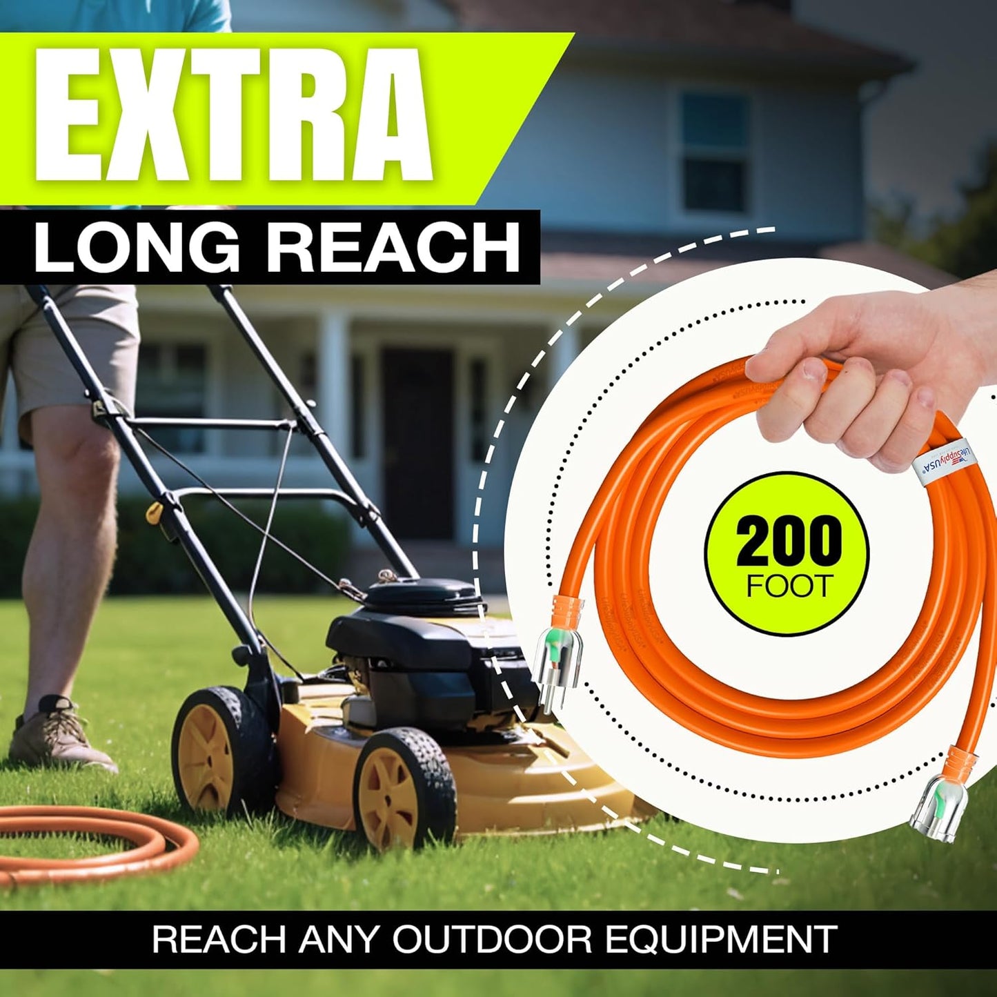 200ft Outdoor/Indoor Extension Cord 10/3 Gauge Ultra Heavy Duty 3 Prong SJTW, Waterproof, Flexible Cold-Resistant Long Power Cord,10A 125V 1250W, Orange by LifeSupplyUSA