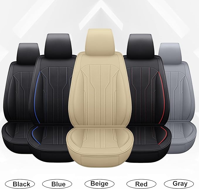 AOOG Leather Car Seat Covers, Leatherette Automotive Seat Covers for Cars SUV Pick-up Truck, Non-Slip Vehicle Car Seat Covers Universal Fit Set for Auto Interior Accessories, Front Pair, Beige