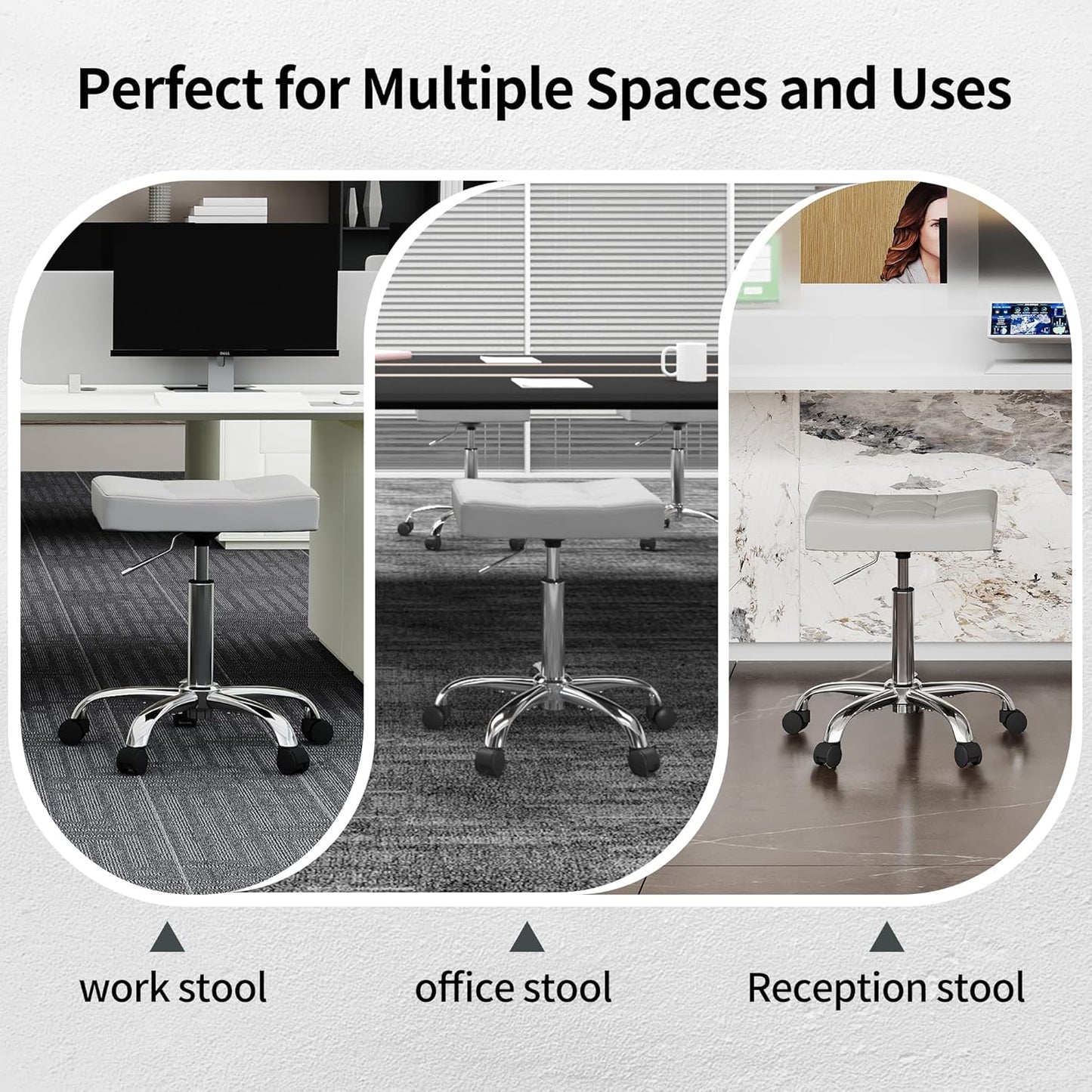 Adjustable Drafting Stools 17-21 inch (Saddle Shaped Seat) (300lbs Capacity) Office Stool with Wheels (Gray)