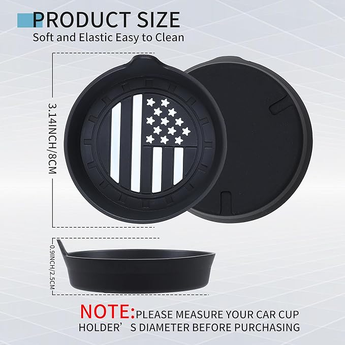 Amooca Car Cup Coaster Universal Non-Slip Silicone Cup Holder Insert Car Interior Accessories for Drink American Flag US Flag 2 Pack Black