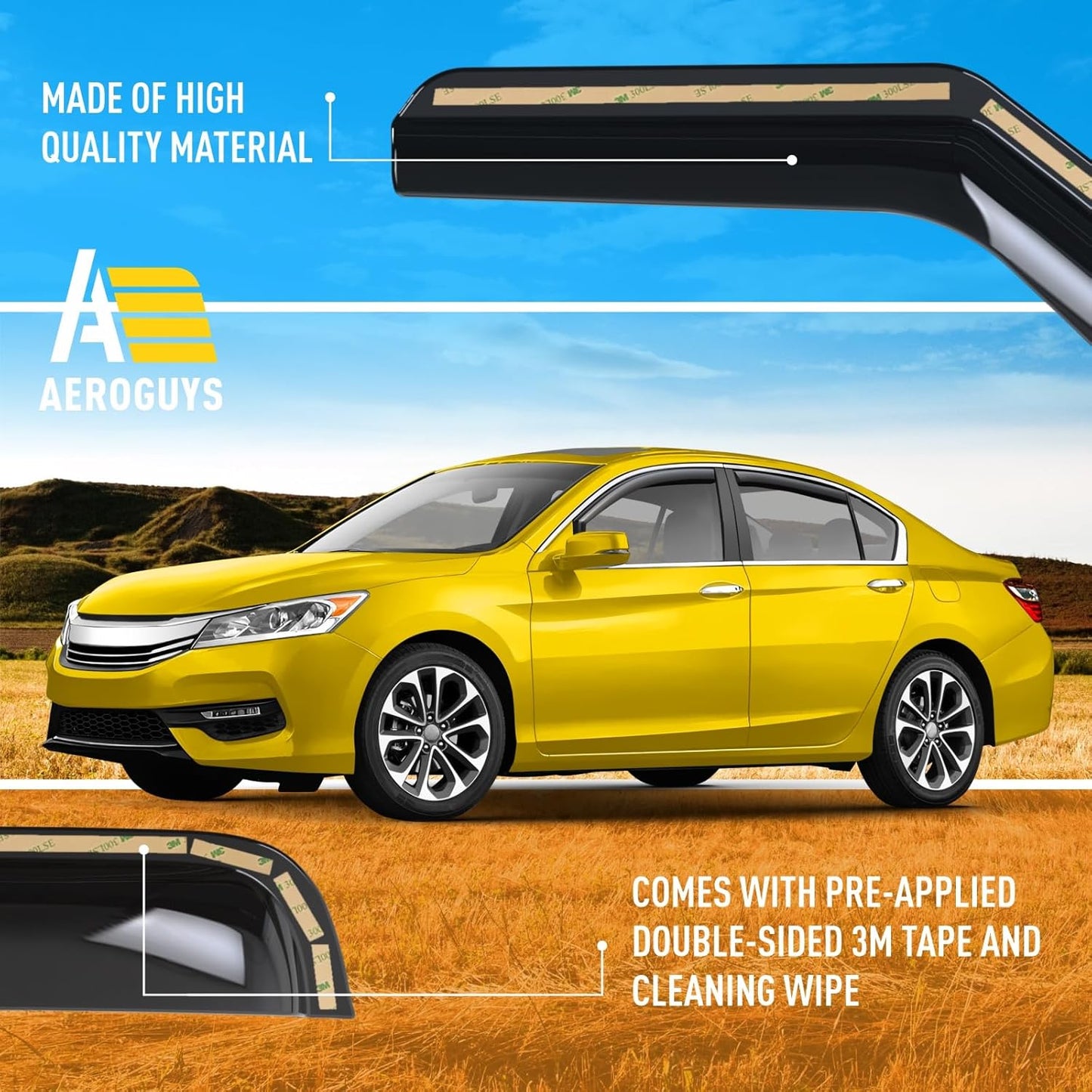 Extra Durable Window Deflectors in-Channel Window Visors Rain Guards Fit for Honda Accord 2013-2017 Sedan, Sun Visors, Wind Vent for Shades, Exterior Car Accessories - 4pcs. AG0749