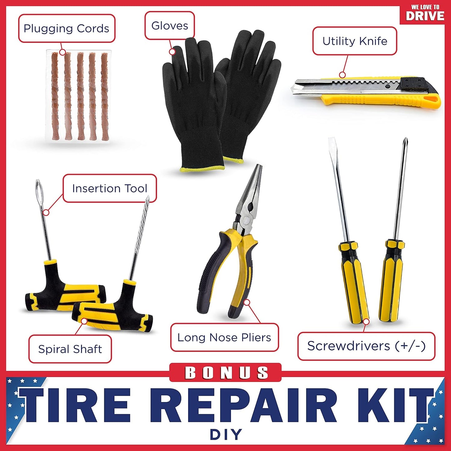 Tire Inflator Portable Air Compressor with Tire Repair Kit – 12V DC Dual Cylinder Air Pump for Car Tires, 150 PSI Tire Pump with Tire Pressure Gauge, Car Emergency Kit, and Cars Accessories Air Pump