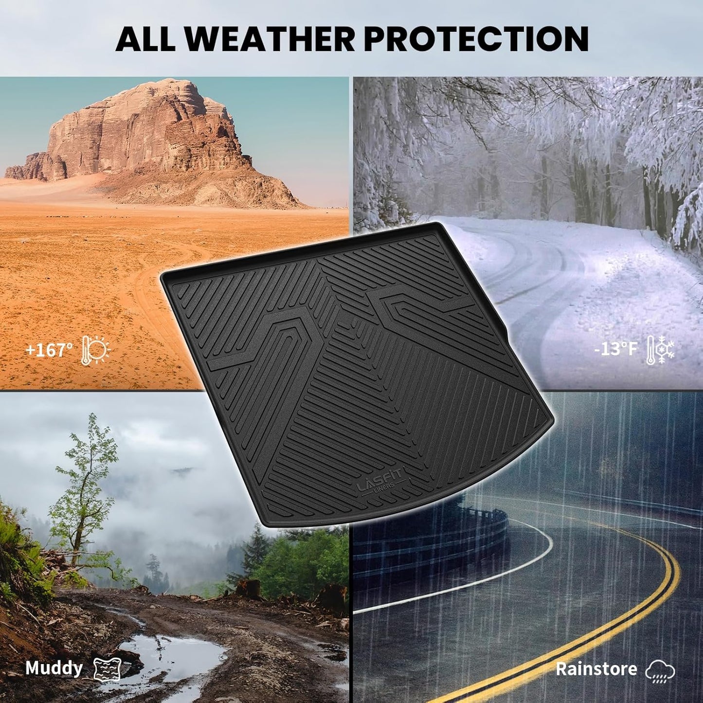 LASFIT Cargo Mat for Mazda CX5 2017-2025, CX 5 All Weather Trunk Mat for 2017 2018 2019 2020 2021 2022 2023 2024 2025 Mazda CX5 Cargo Liner Tray Accessories, Black