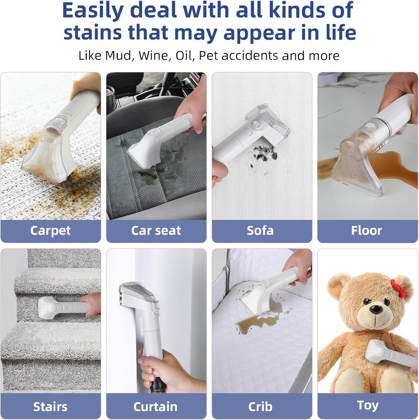 Carpet Cleaner Machine 10.5Kpa Strong Suction, 400W Powerful Motor, Portable Upholstery Cleaner with Spot and Stain Remover for Pet Accident, Rugs, Carpet and Upholstery, White