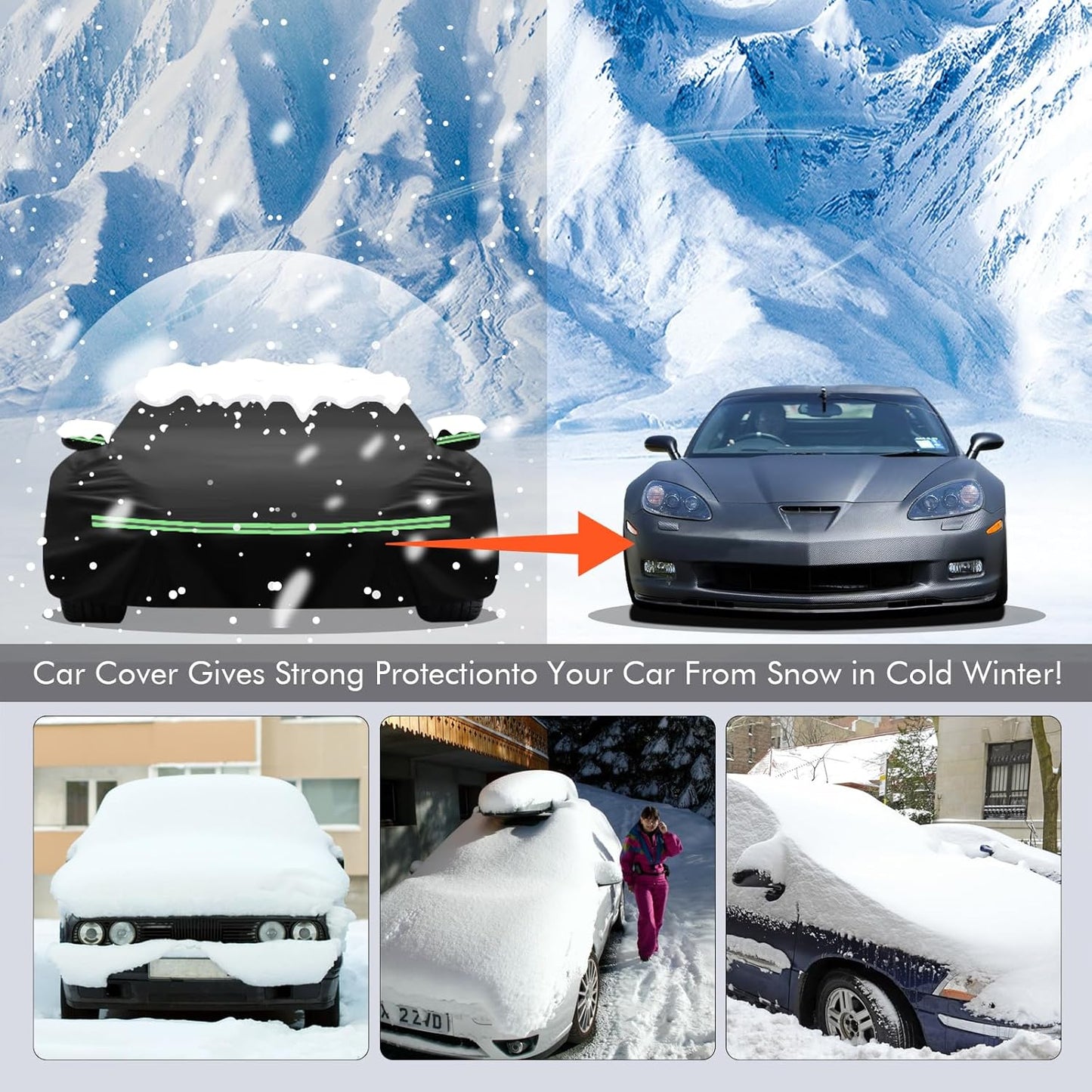 for Corvette 2005-2013 C6 Car Cover 210D Outdoor Waterproof UV Protection, with Cotton Layer, Zipper Door, Reflective Strip, Storage Bag, for Chevy C6