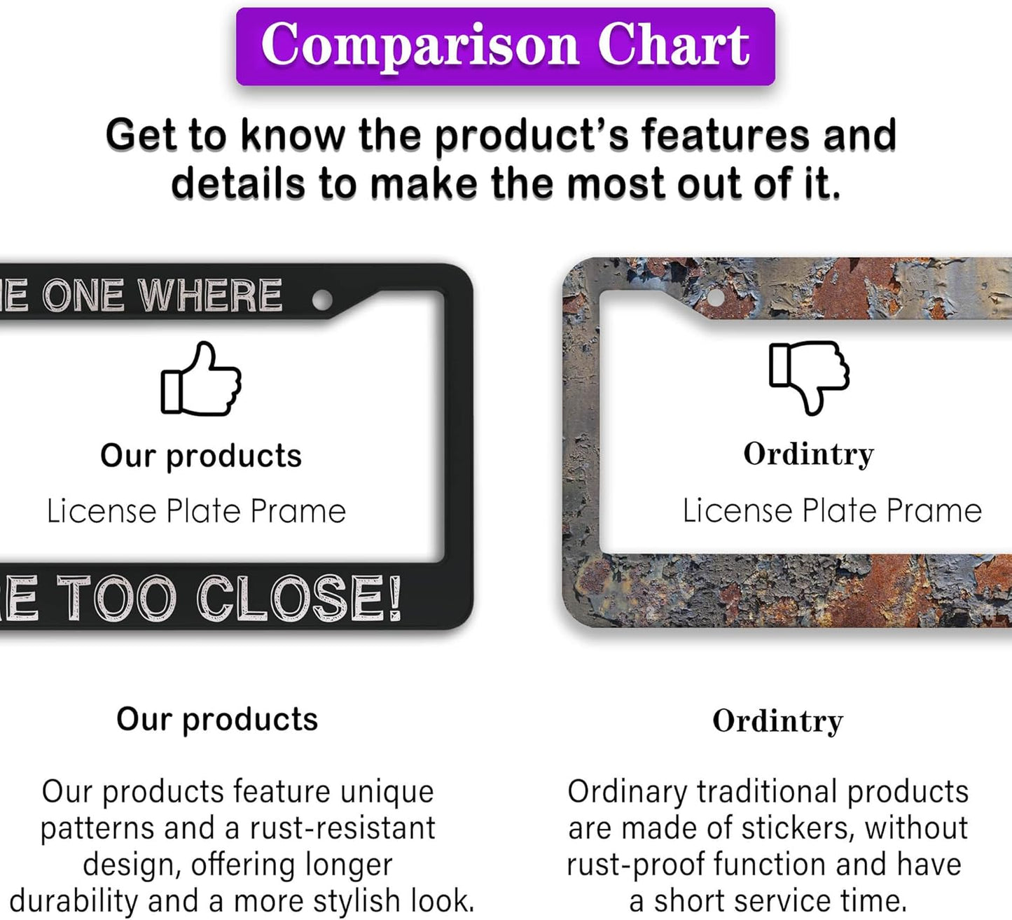 License Plate Cover Black and White License Plate Frames The One Where You’re Too Close Universal Aluminum Car Accessory 2 Pack with Screw Covers Set