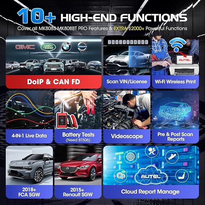 Autel Scanner MaxiCOM MK900BT: 2025 8in MK900-BT V2.0 Bidirectional Scan Tool, 33ft BT Ver. of MK900 MX900 MK808S MK808BT PRO MX808S MK808Z, 40+ Service, 3K+ Active Tests, DOIP CANFD, All System, FCA