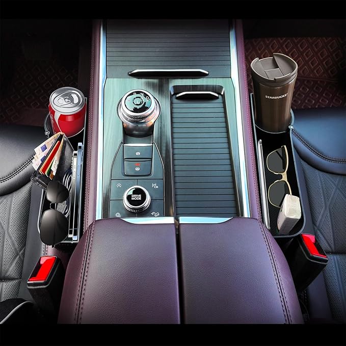 Car Seat Gap Filler Organizer,Multifunctional Car Seat Organizer, Auto Console Side Storage Box with Cup Holders 2 Seat Hooks for Drink, Car Organizer Front Seat for Holding Phone (Black style 2)