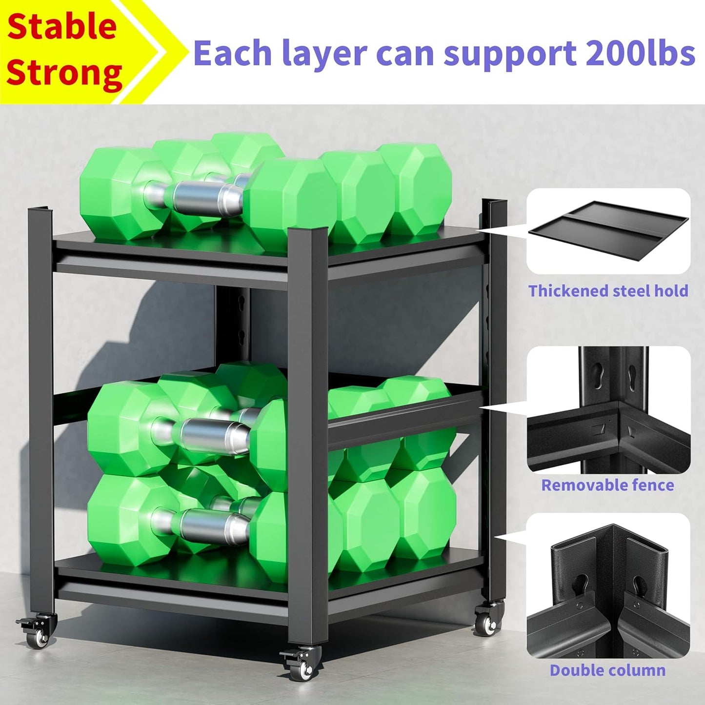 2 Sets Garage Shelving with Wheels and fences Unit 2 Tier Heavy Duty Storage Shelves Easy Assembly Adjustable Metal Steel Utility Shelf Rack Garage Storage Organize for Tools Basement,Warehouse