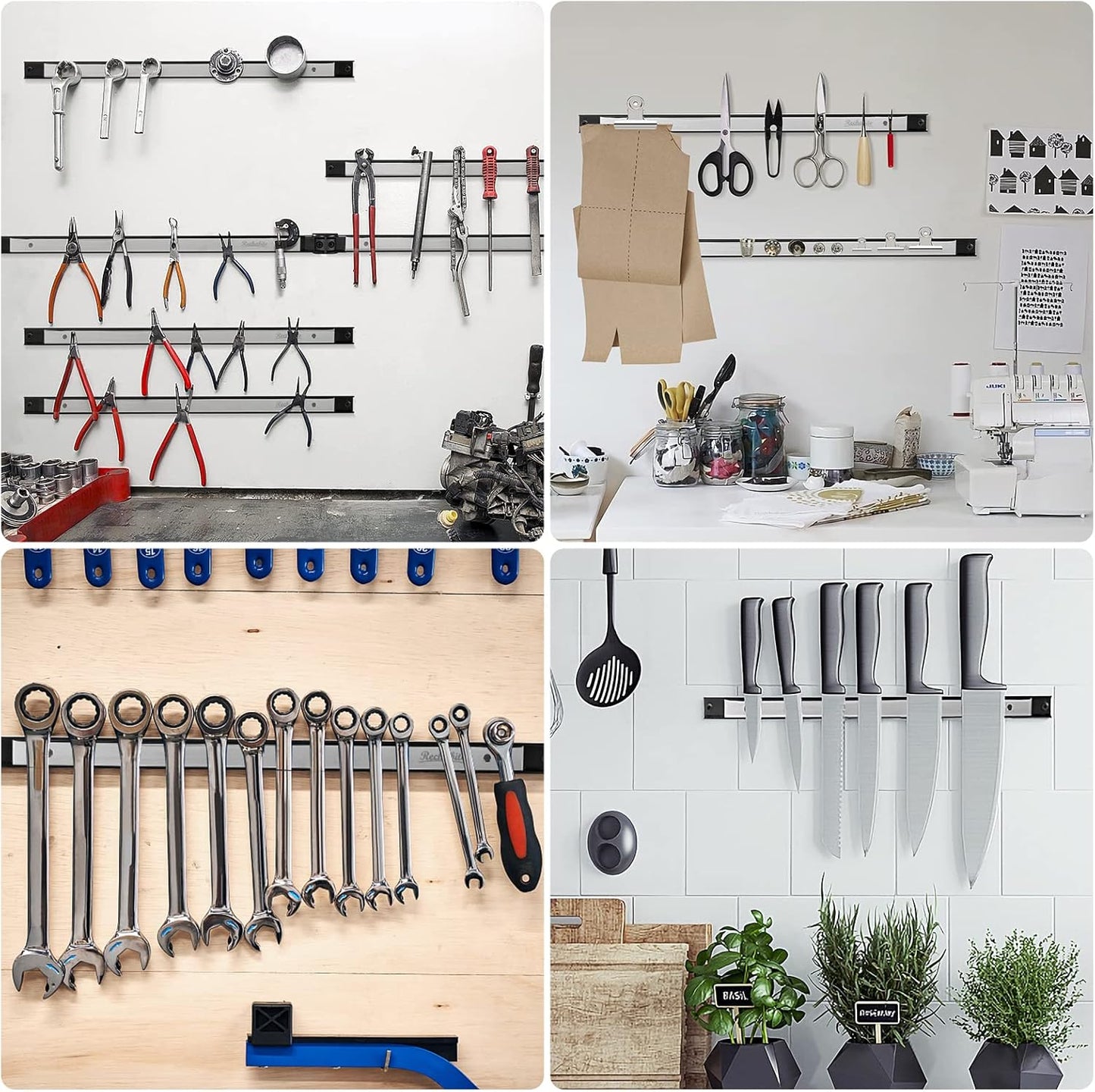 6 Pieces 18" Magnetic Tool Holder Strip, Stainless Steel Surface Tool Magnet Bar, Metal Tool Organizer Rack for Garage Organization, Easy To Install in Workshop, Mounting Screws Included