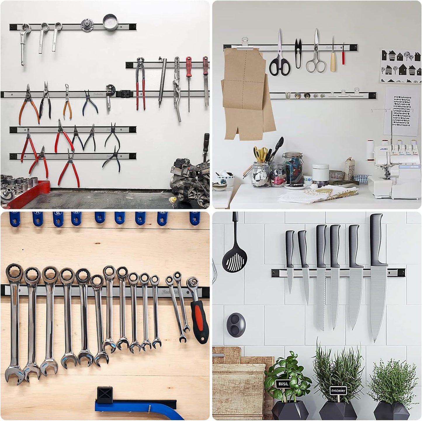 6 Pieces 12" Magnetic Tool Holder Strip, Stainless Steel Surface Tool Magnet Bar, Metal Tool Organizer Rack for Garage Organization, Easy To Install in Workshop, Mounting Screws Included