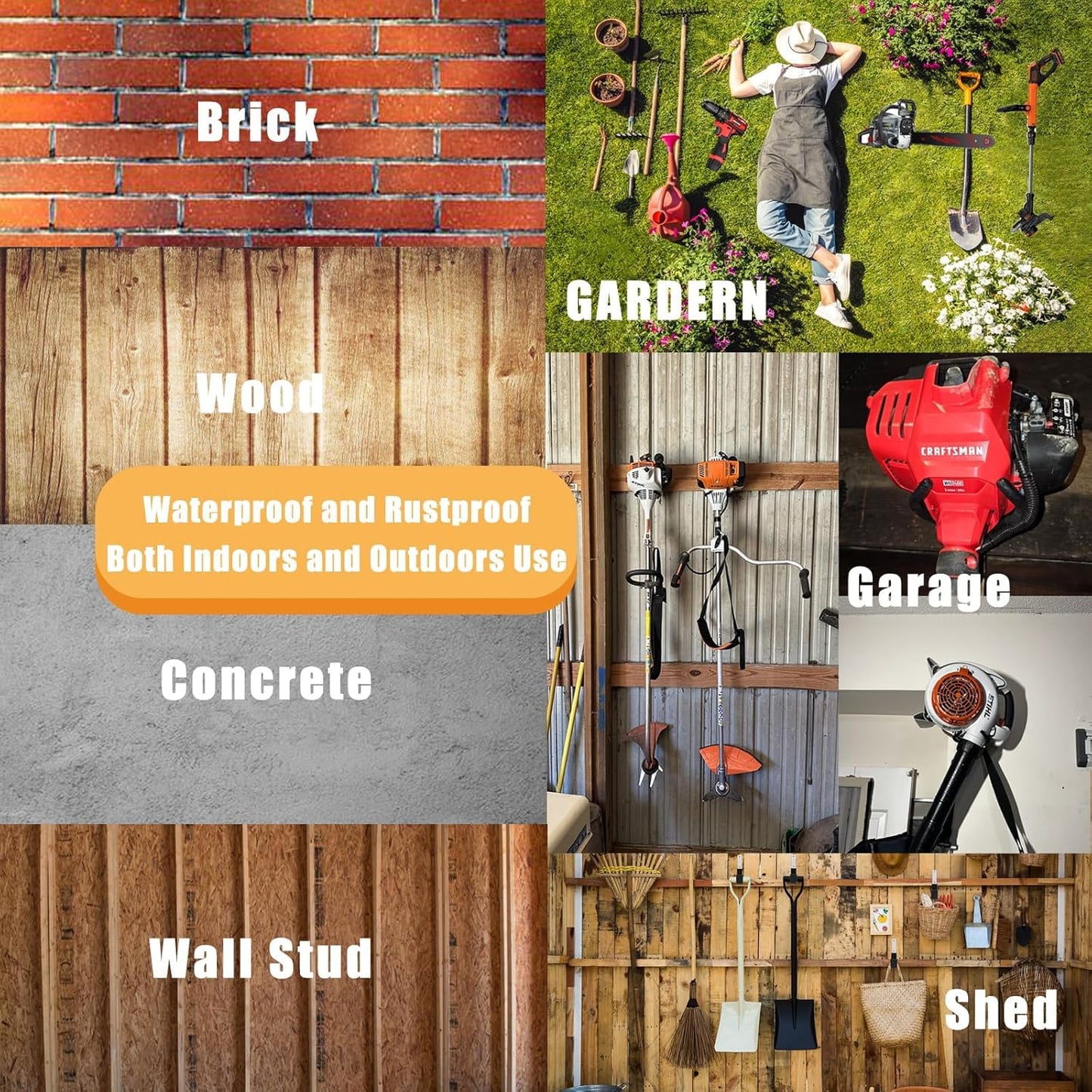 Weedeater Hanger - String Trimmer Hanger, Wall Mounted Power Tool Holder, Utility Hooks for Garage Tool Organizers and Storage (Black-1 P)